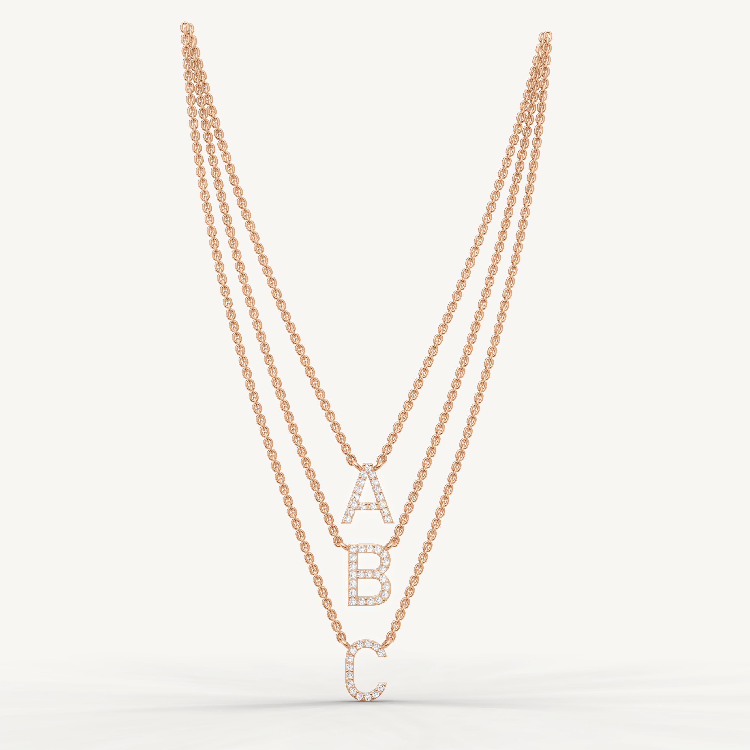 Lab Grown Diamond Initial Layered Necklace in 14K Rose Gold