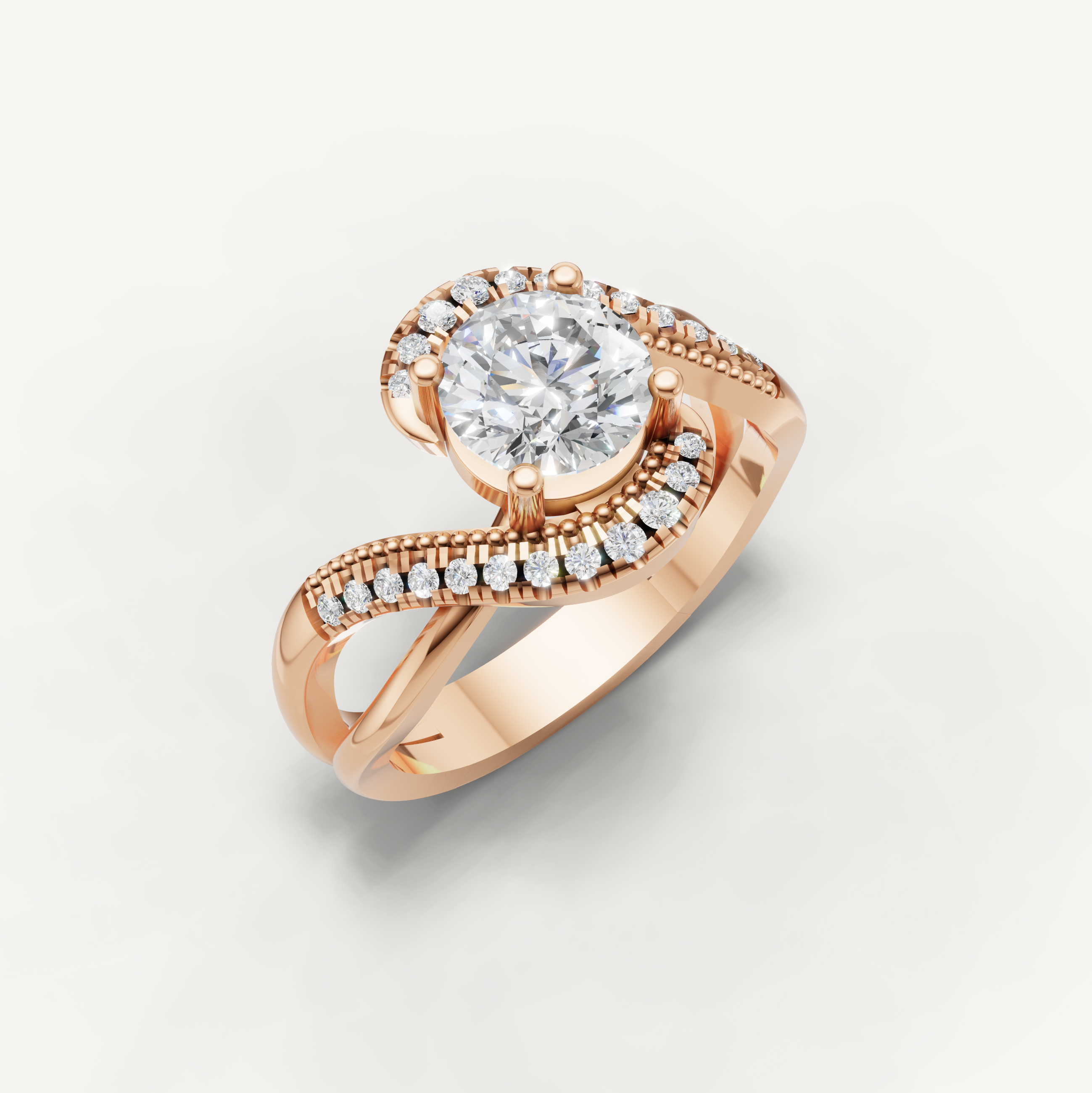 Round Lab Grown Diamond Swirl Engagement Ring in 14K Yellow Gold