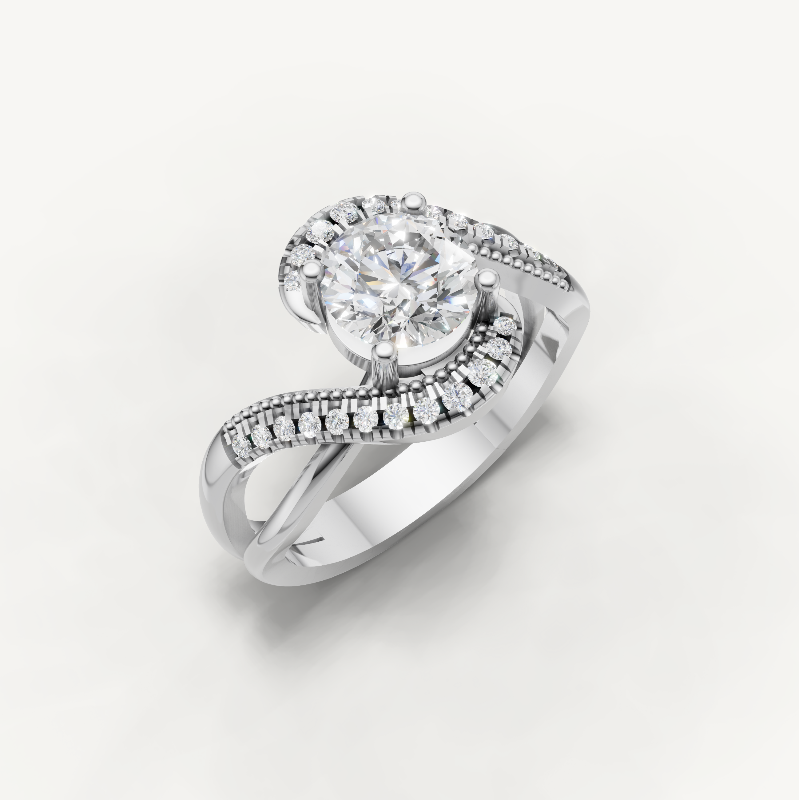 Round Lab Grown Diamond Swirl Engagement Ring in 14K Yellow Gold