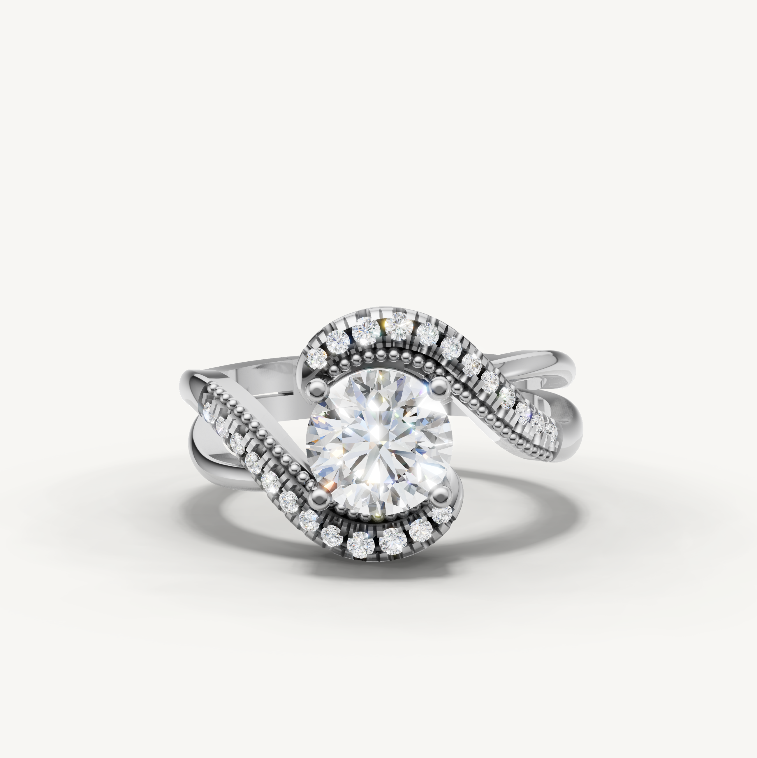 Round Lab Grown Diamond Swirl Engagement Ring in 14K Yellow Gold