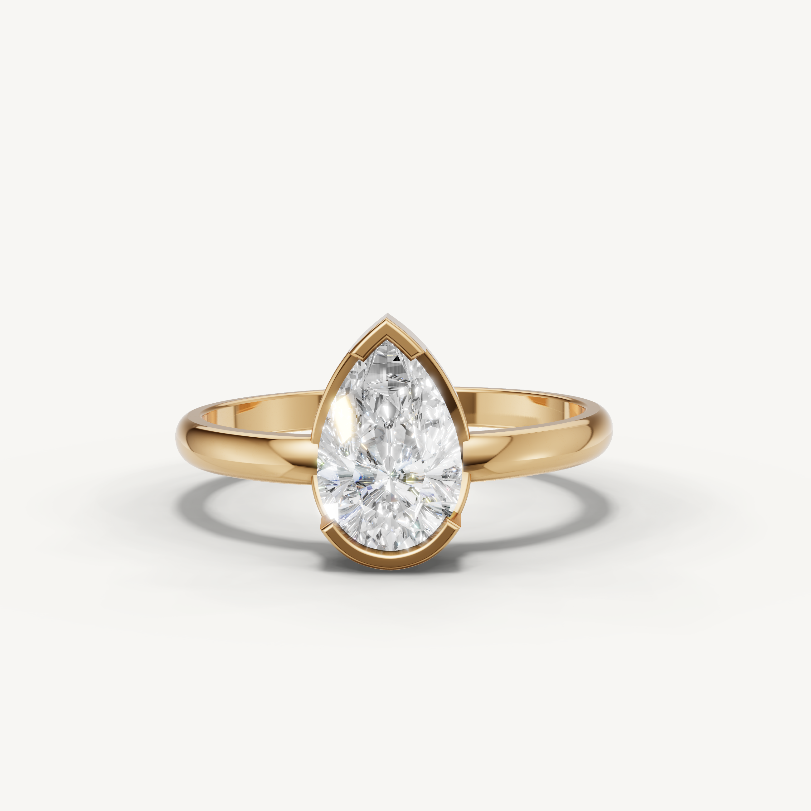 Pear Lab Grown Diamond Bezel Engagement Ring in 14K Yellow Gold