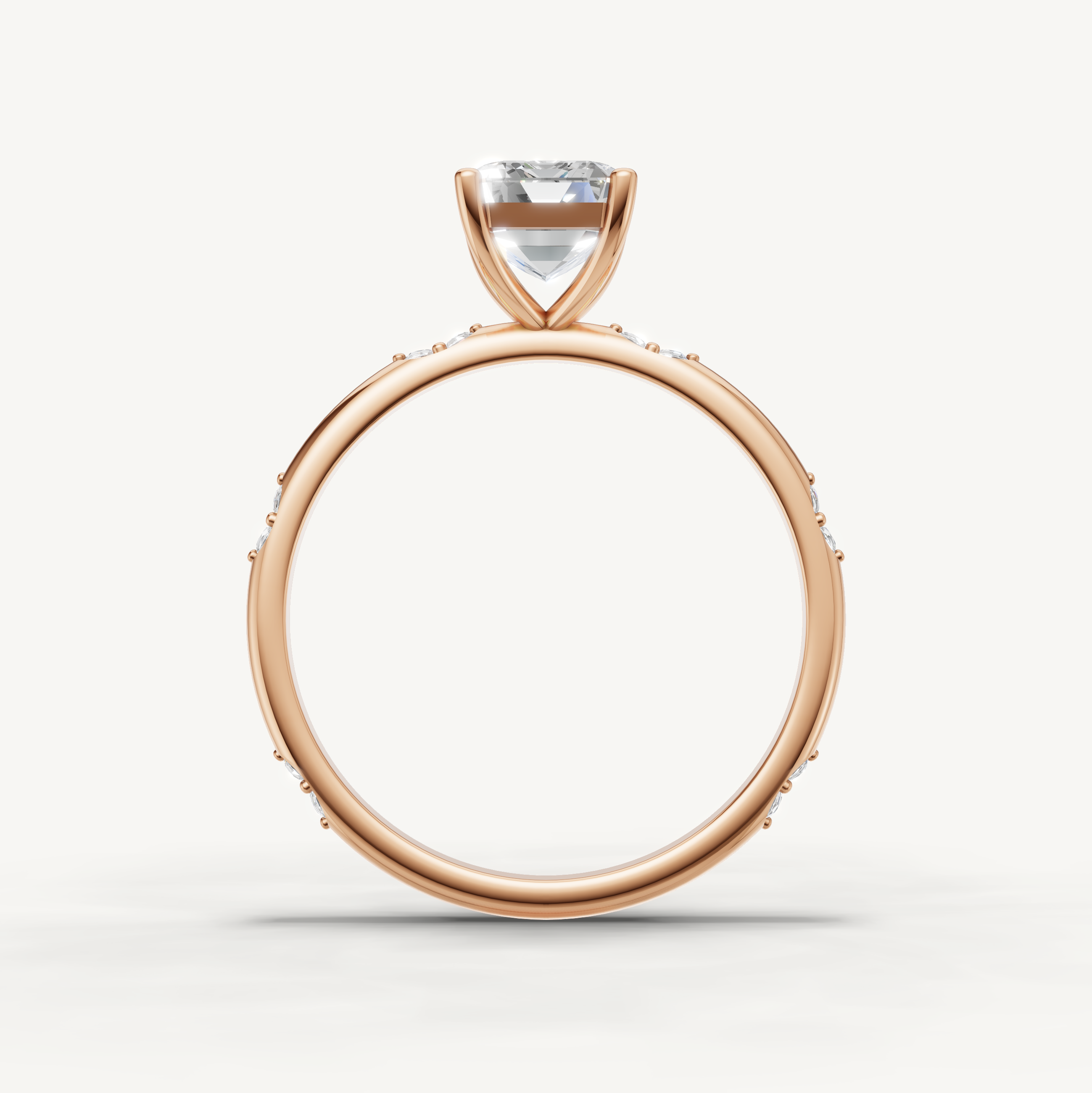 Emerald Cut Lab Grown Diamond Side Stone Engagement Ring in 14K Rose Gold