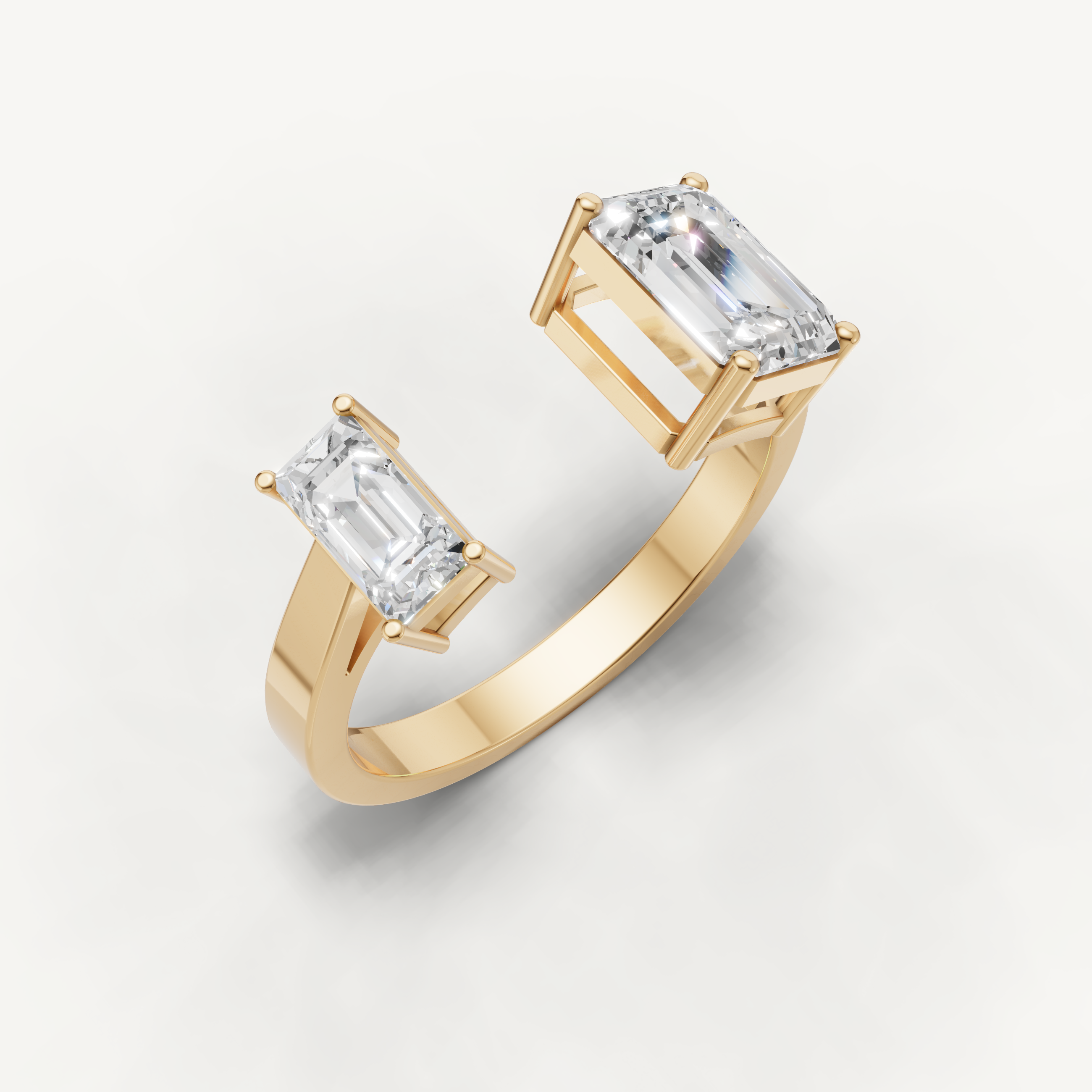 Emerald Cut Lab Grown Diamond Toi et Moi Engagement Ring in 14K Yellow Gold