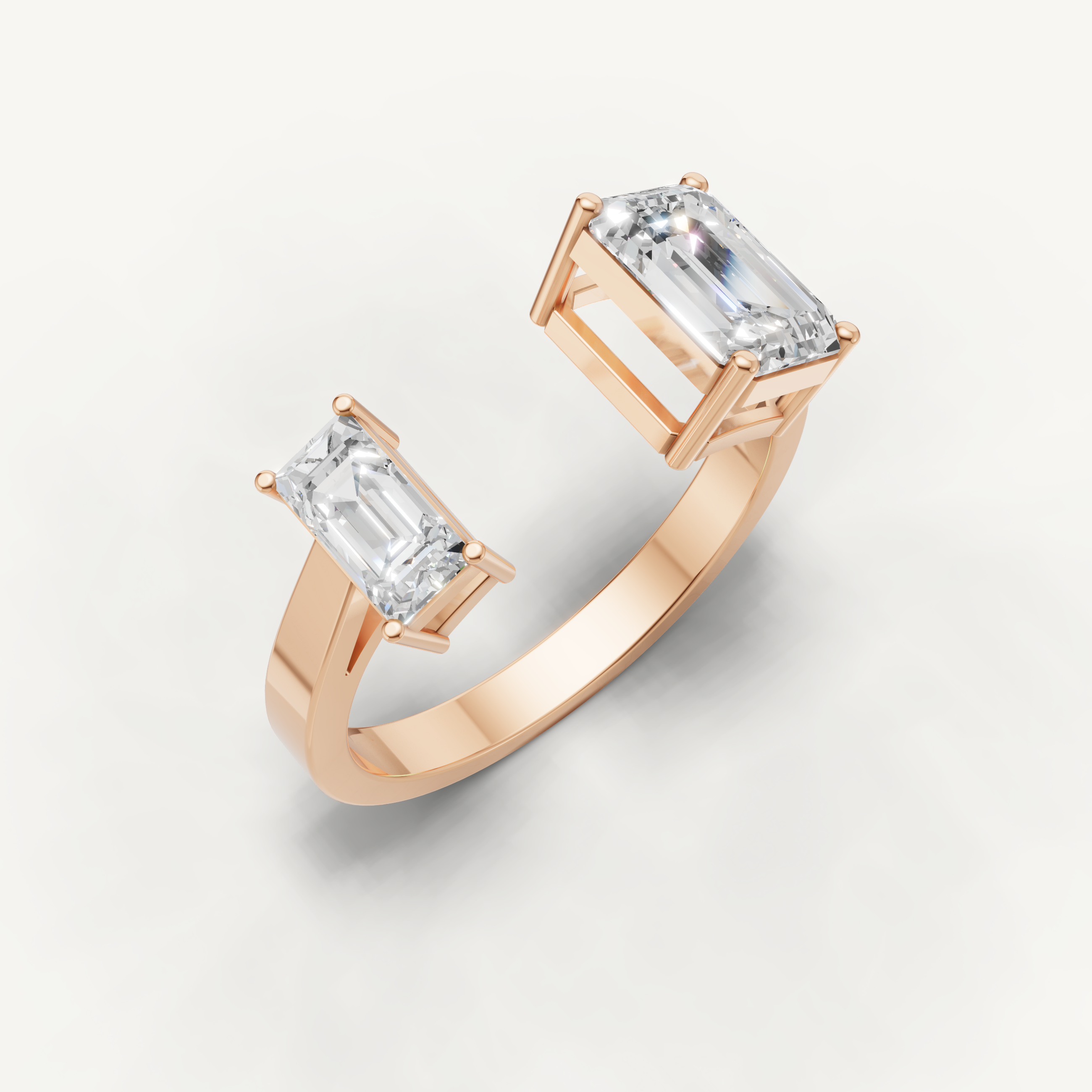Emerald Cut Lab Grown Diamond Toi et Moi Engagement Ring in 14K Yellow Gold