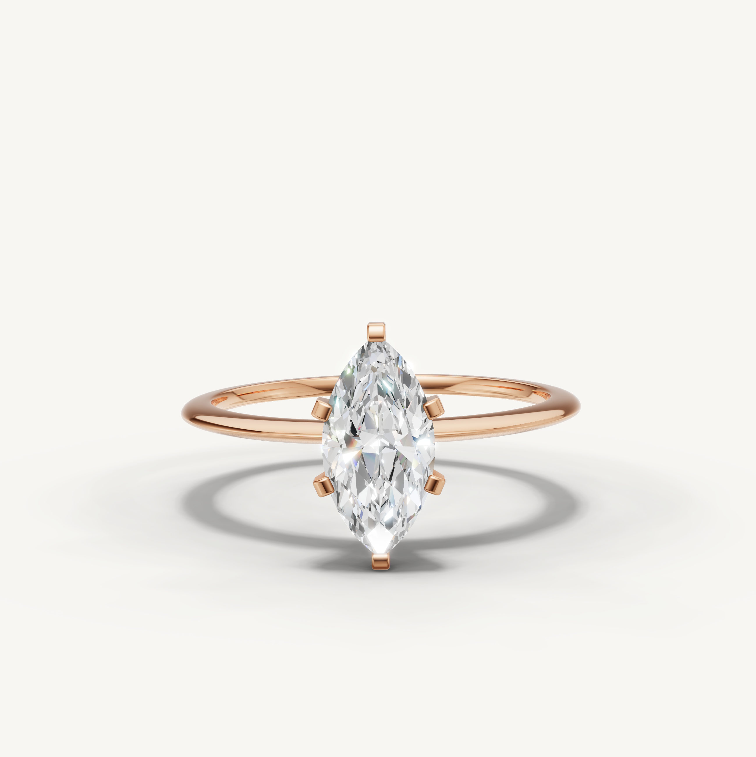 Marquise cut lab grown diamond solitaire engagement ring in rose gold by Raul Diamonds
