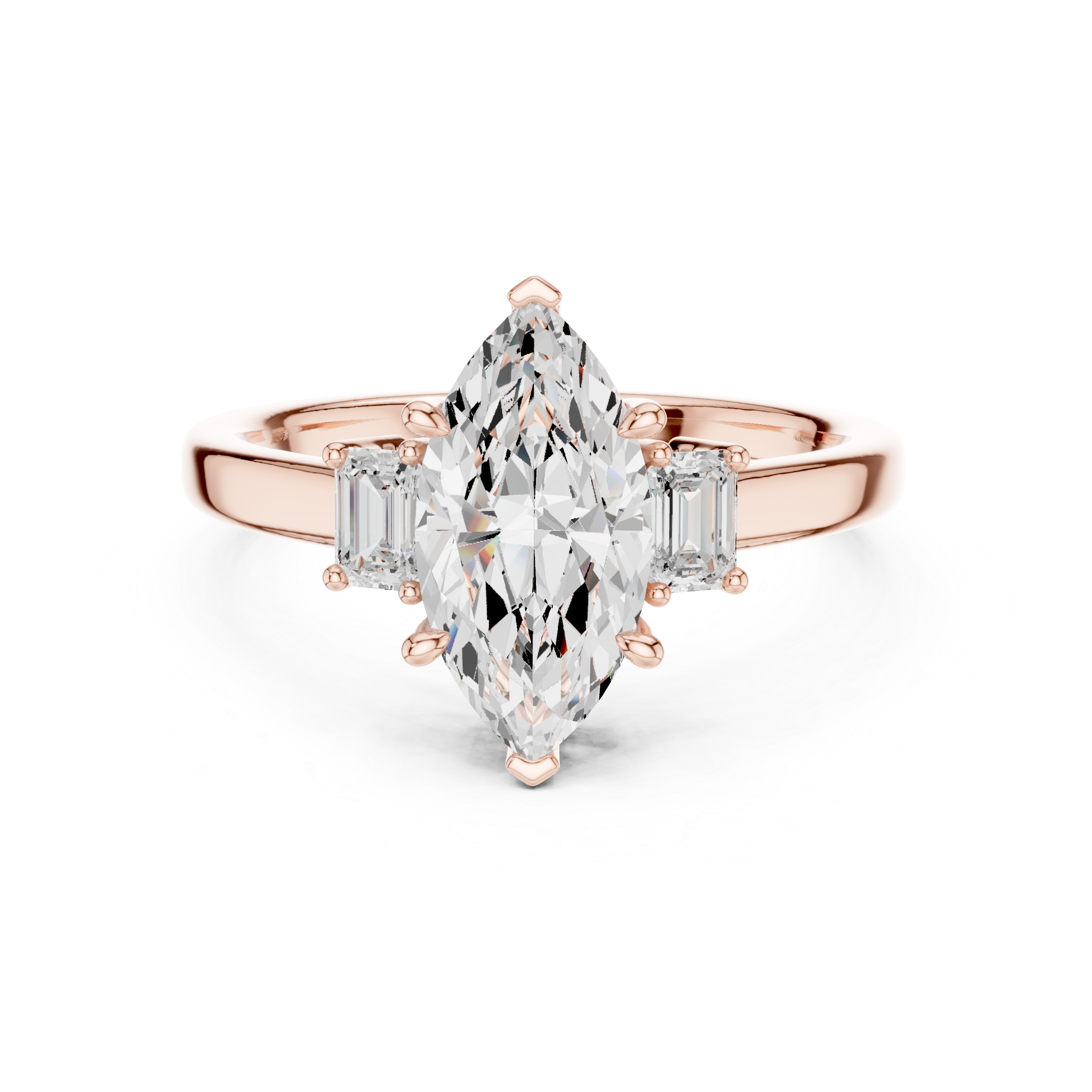 14K gold marquise cut lab diamond trilogy ring