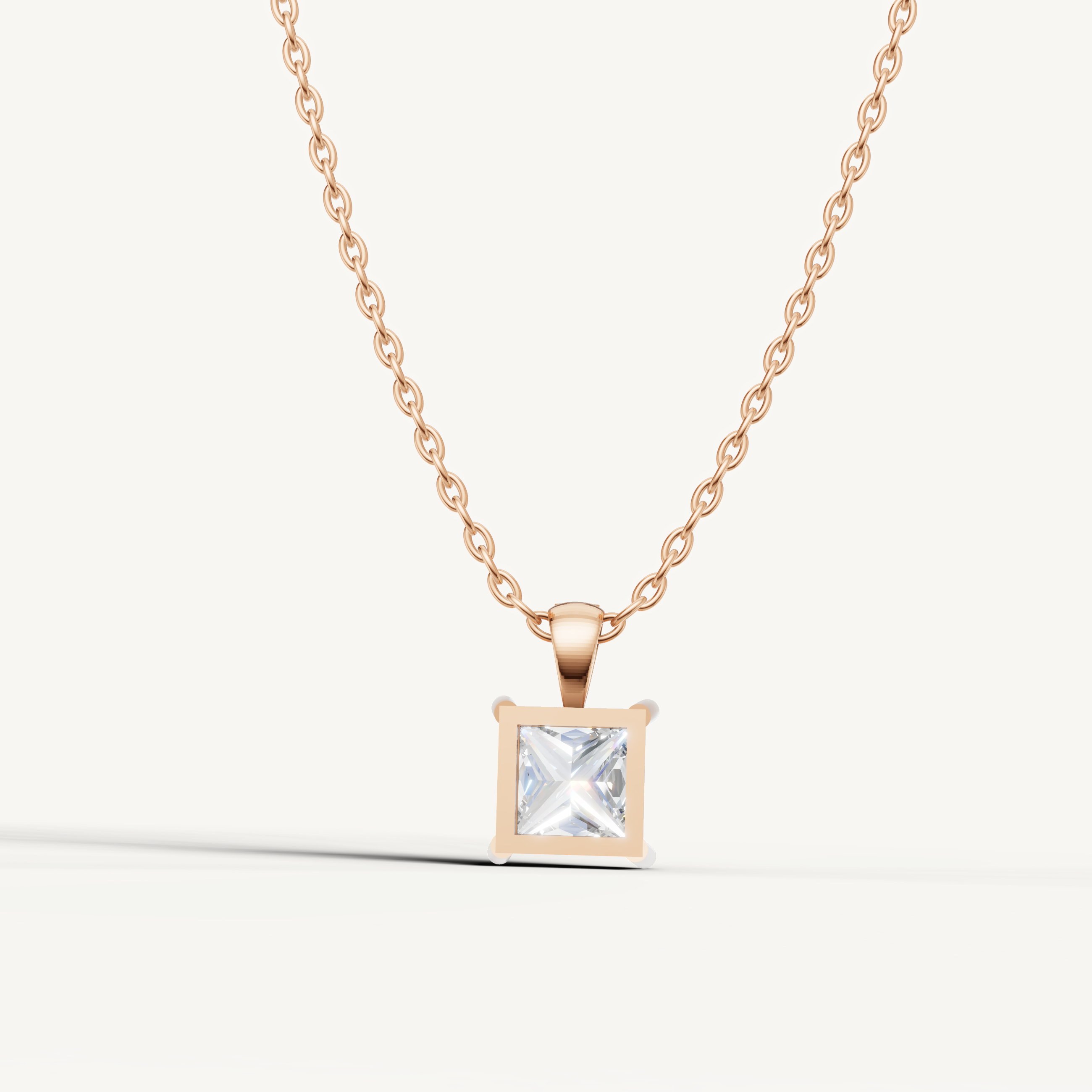 Modern Princess Shape Lab Diamond Pendant Necklace in 14K Rose Gold