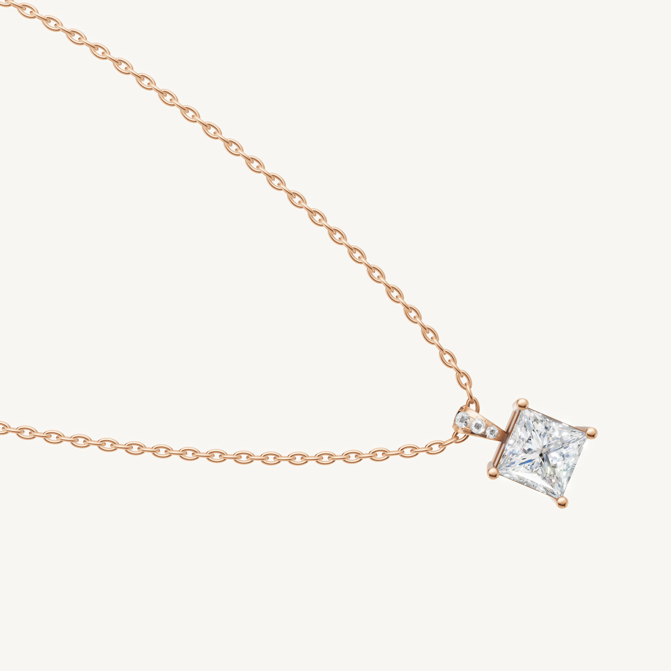 Elegant Princess Cut Lab Grown Diamond Necklace with Four Prong Setting Rose Gold