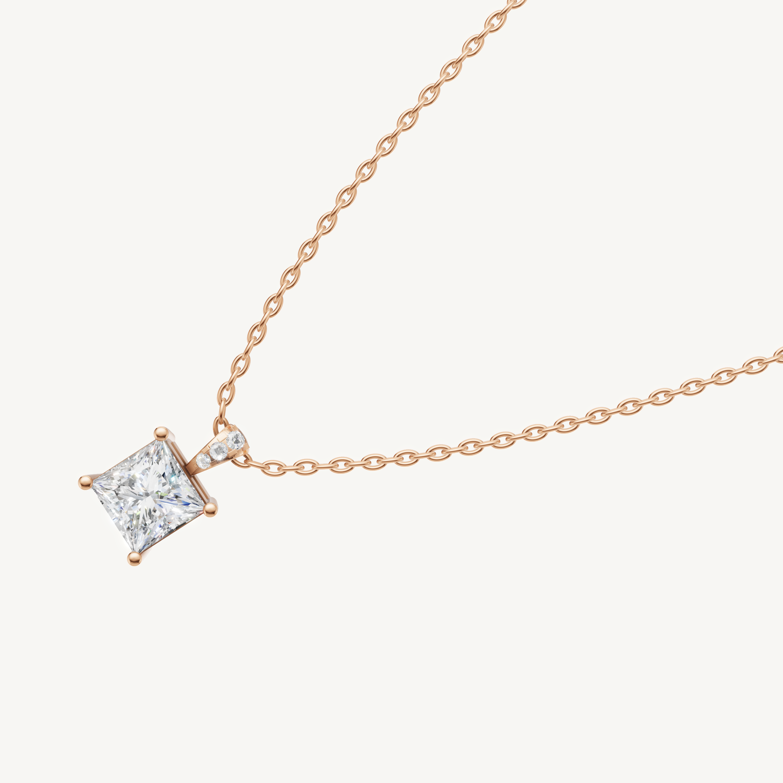 Minimalist Princess Lab Diamond Solitaire Pendant in Rose Gold