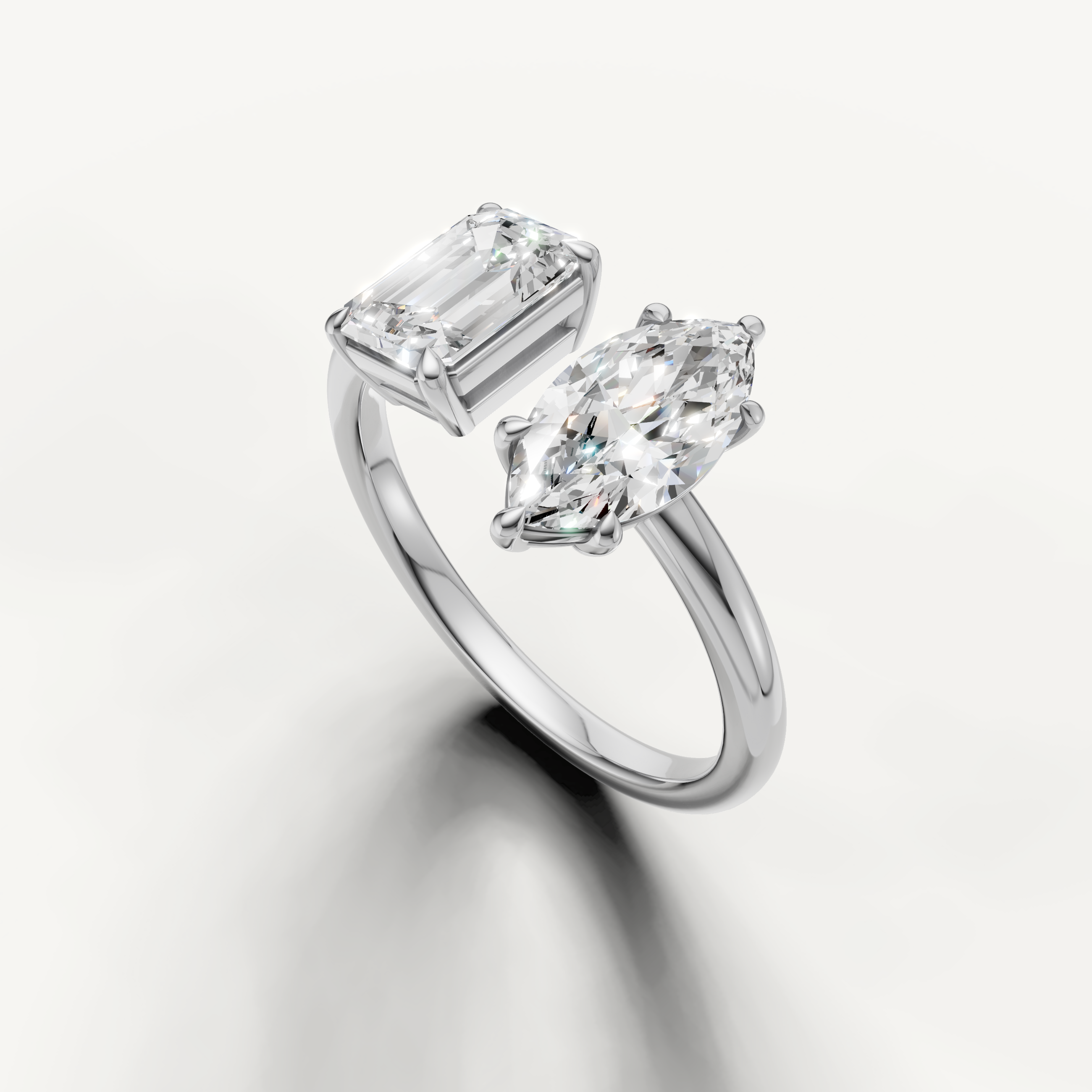 Elegant white gold toi et moi engagement ring handcrafted by Raul Diamonds
