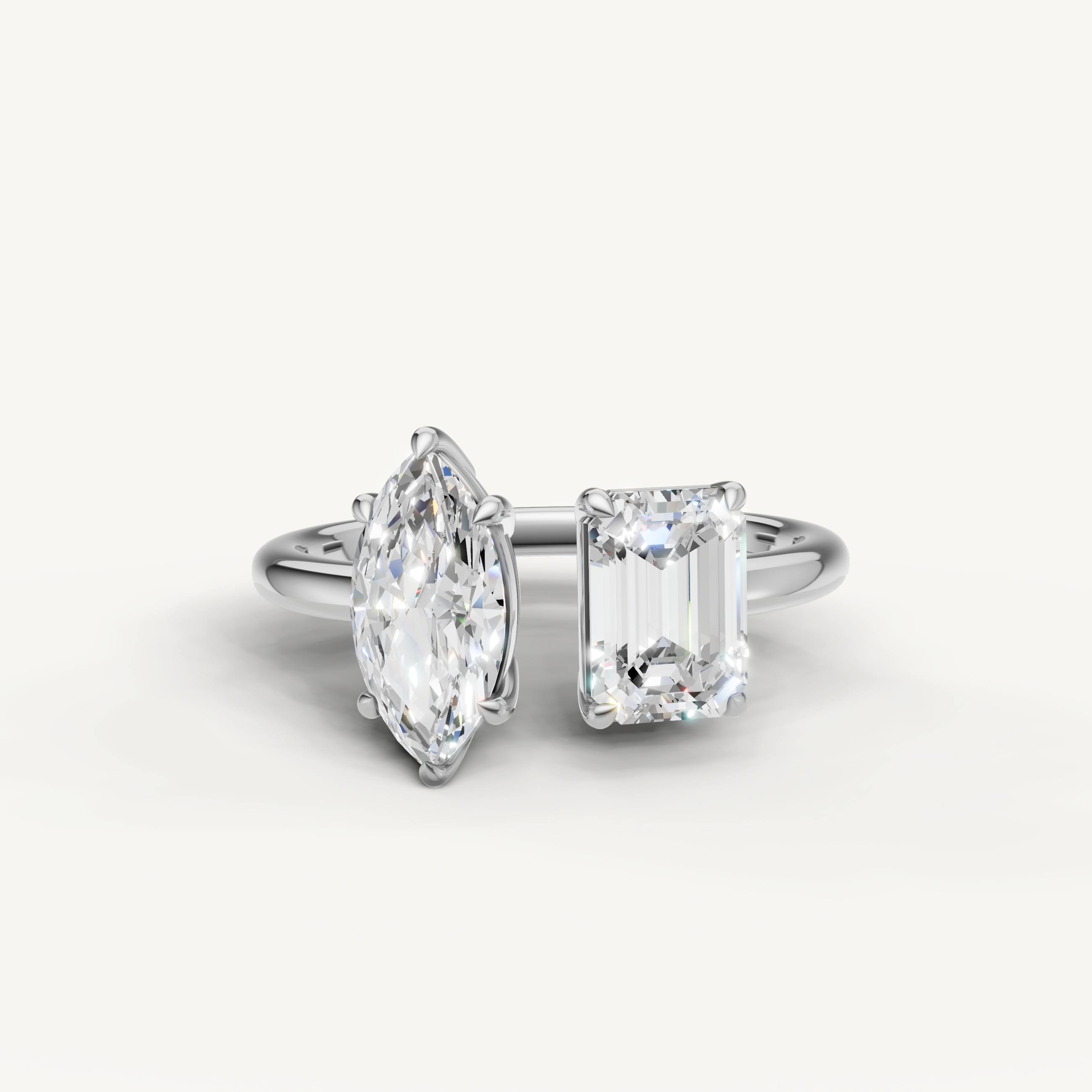 Raul Diamonds toi et moi engagement ring in white gold with marquise and emerald cut diamonds