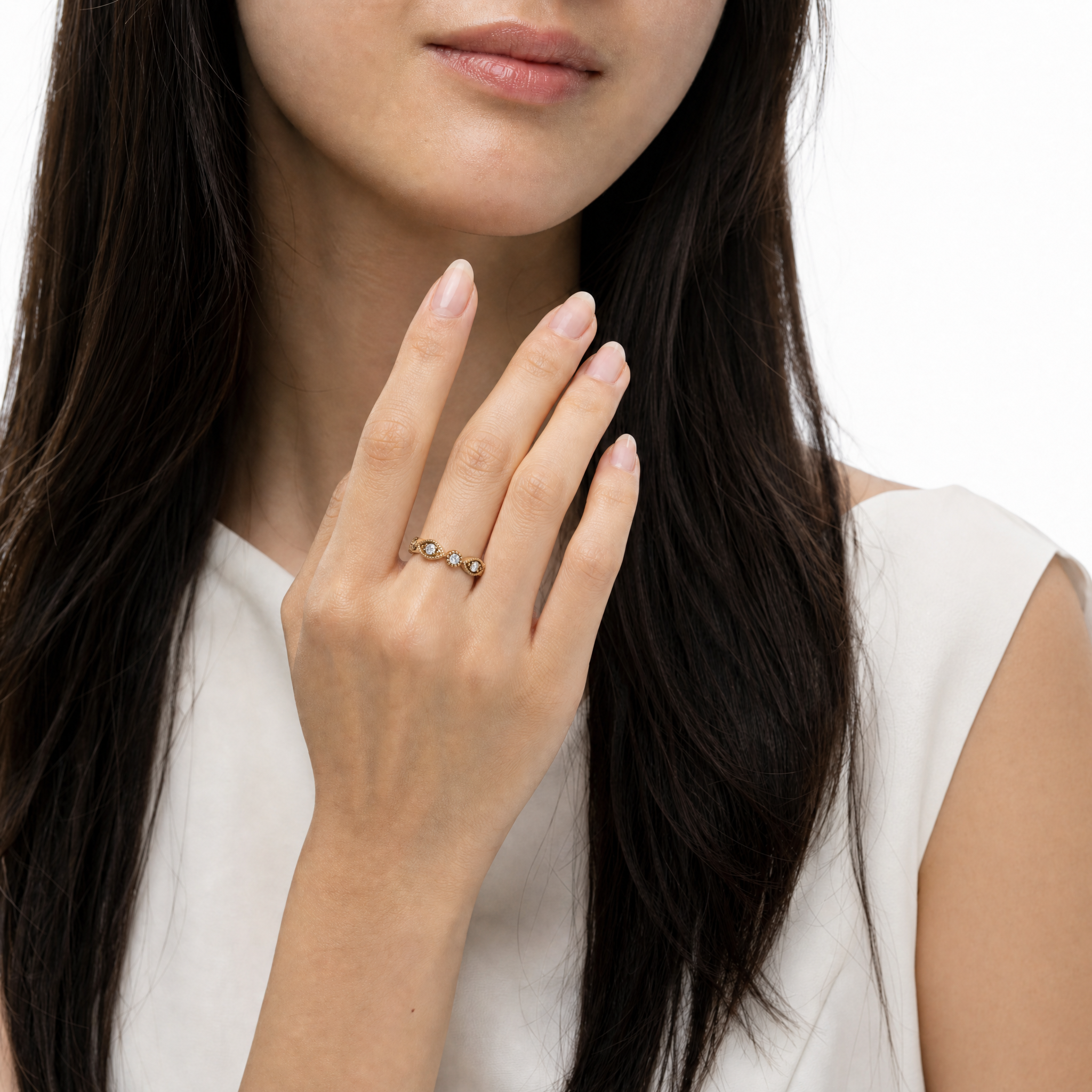 Vintage Inspired Lab Grown Diamond Milgrain Stackable Band in 14K Gold