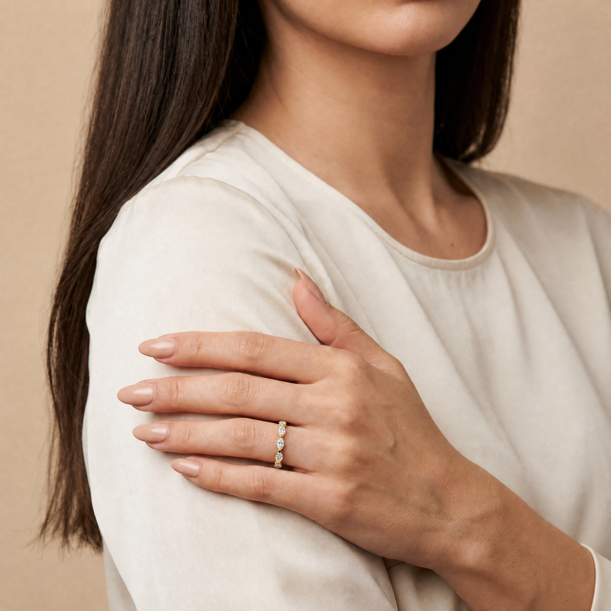 Marquise Lab Grown Diamond Half Eternity Band in 14K Gold