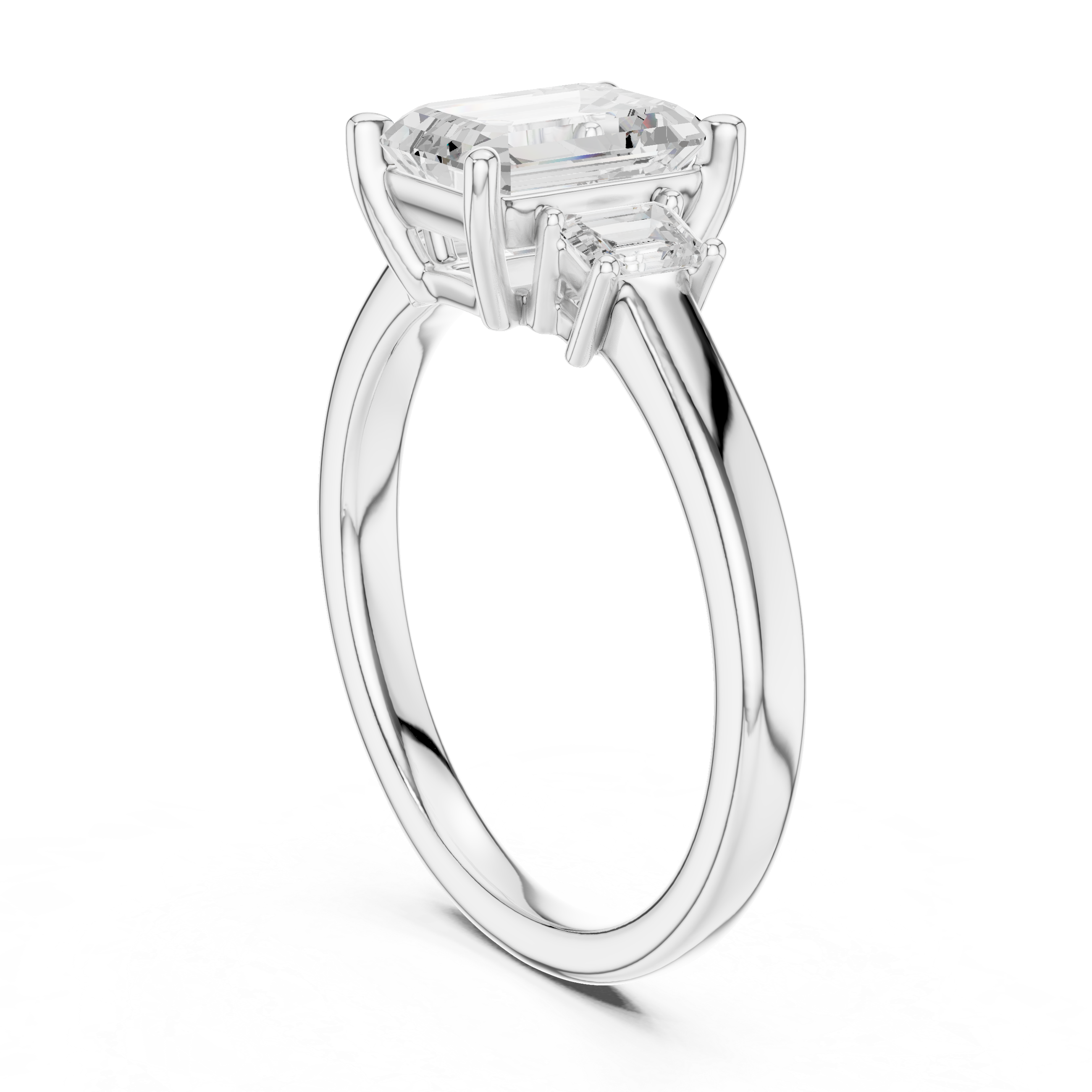 Three-stone emerald cut lab diamond ring classic design