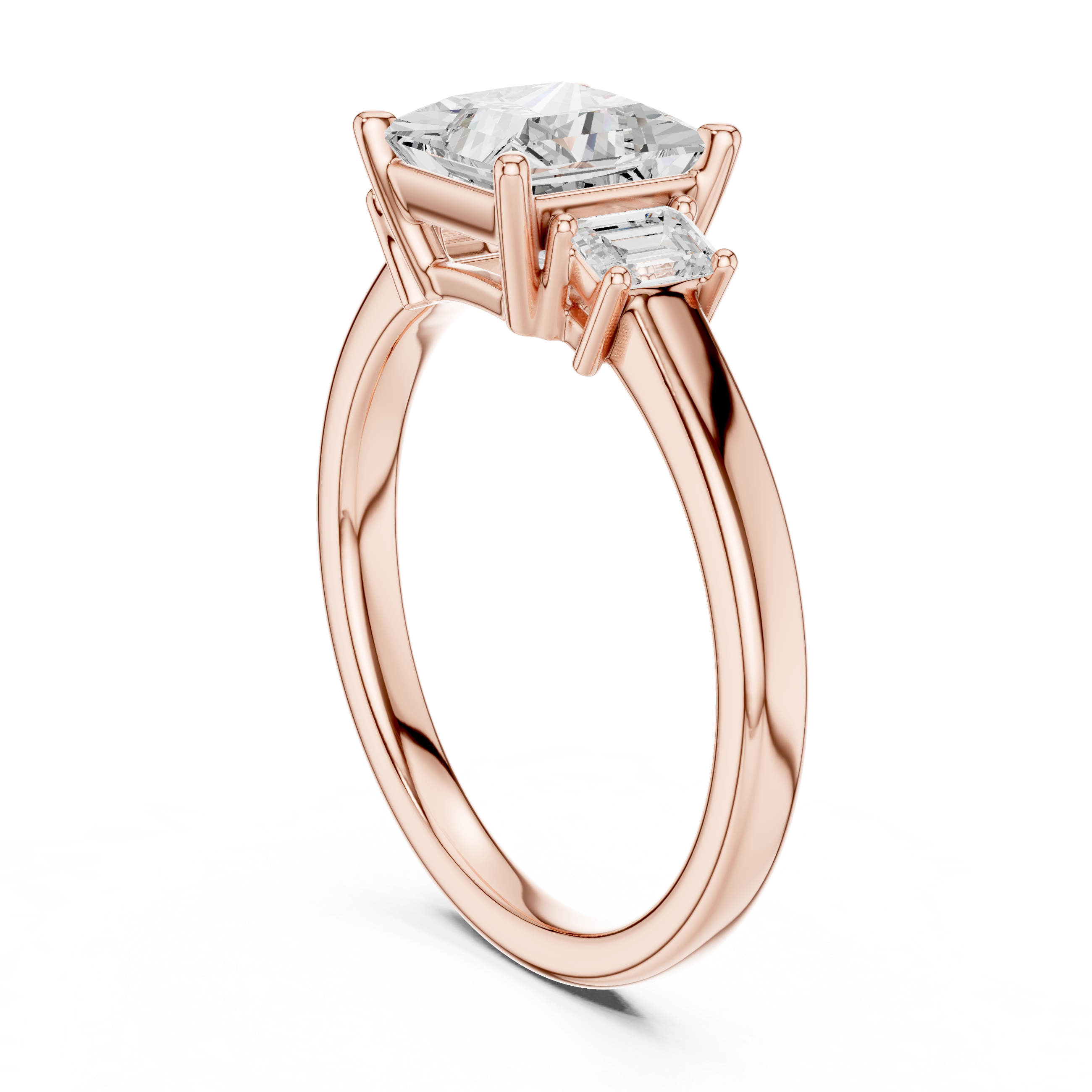 Three-stone lab grown diamond ring princess and emerald cut