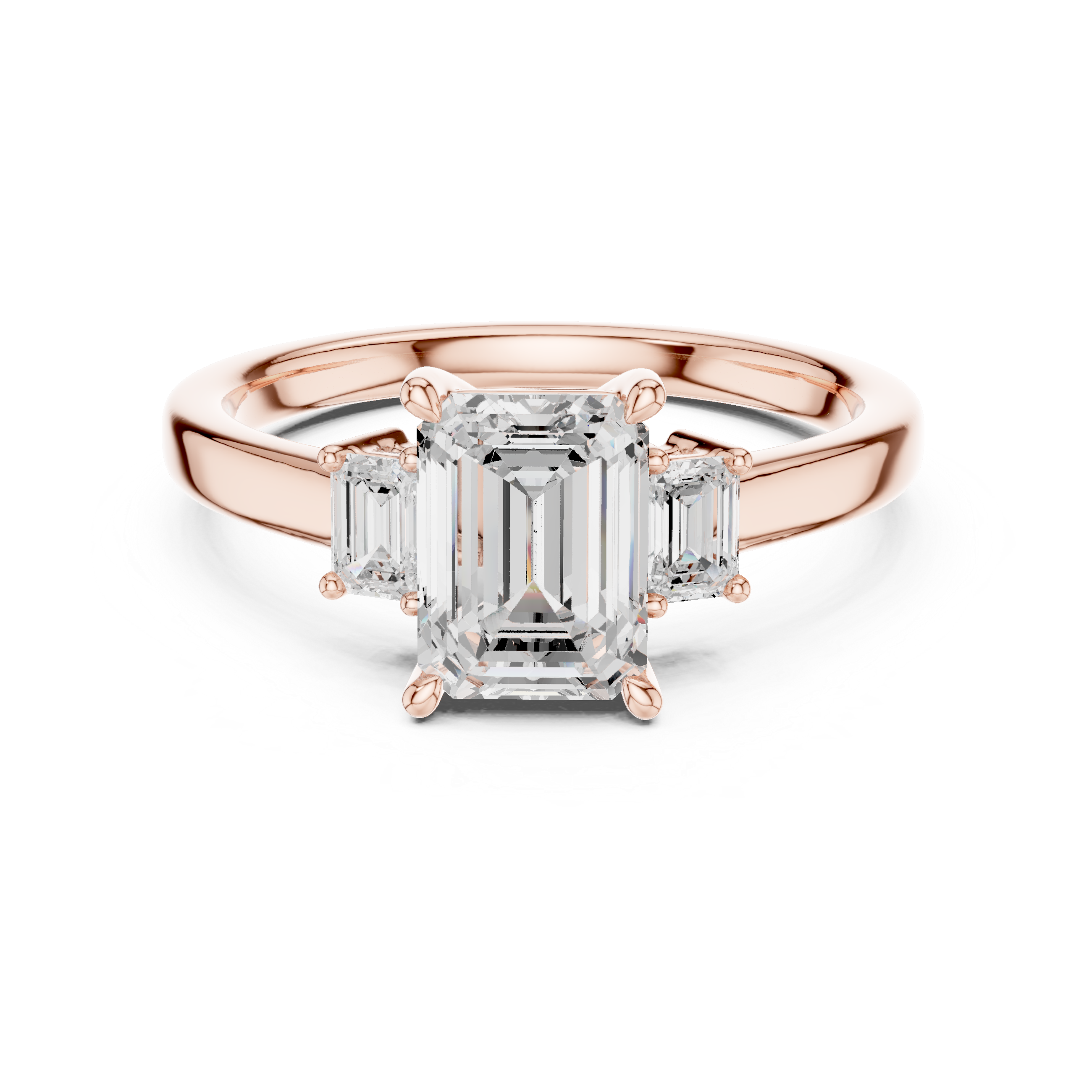 Lab created emerald cut diamond three-stone ring 14K gold