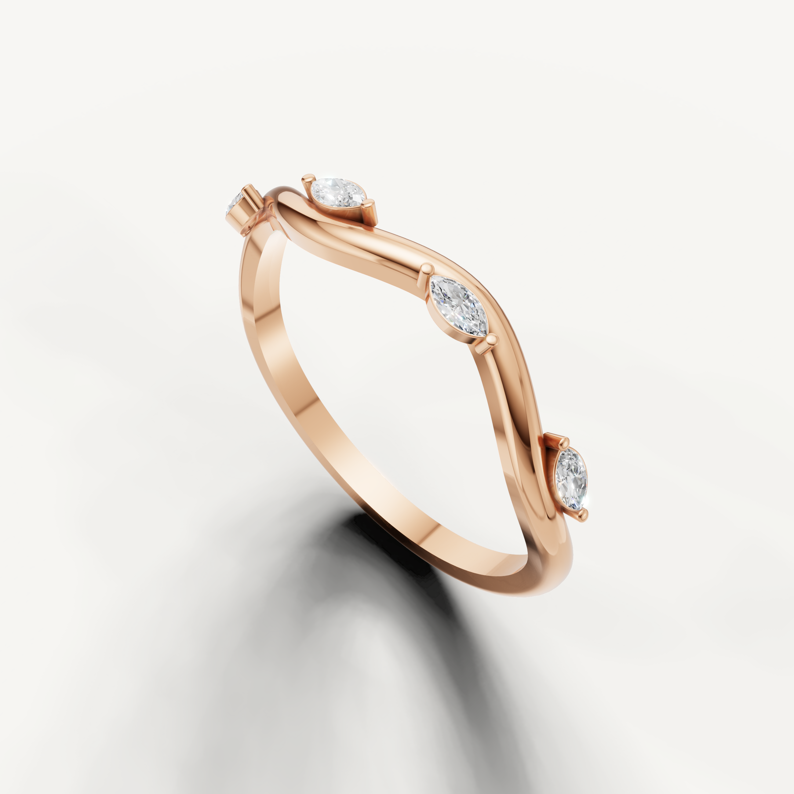 Elegant rose gold curved diamond wedding band for women by Raul Diamonds jewelry