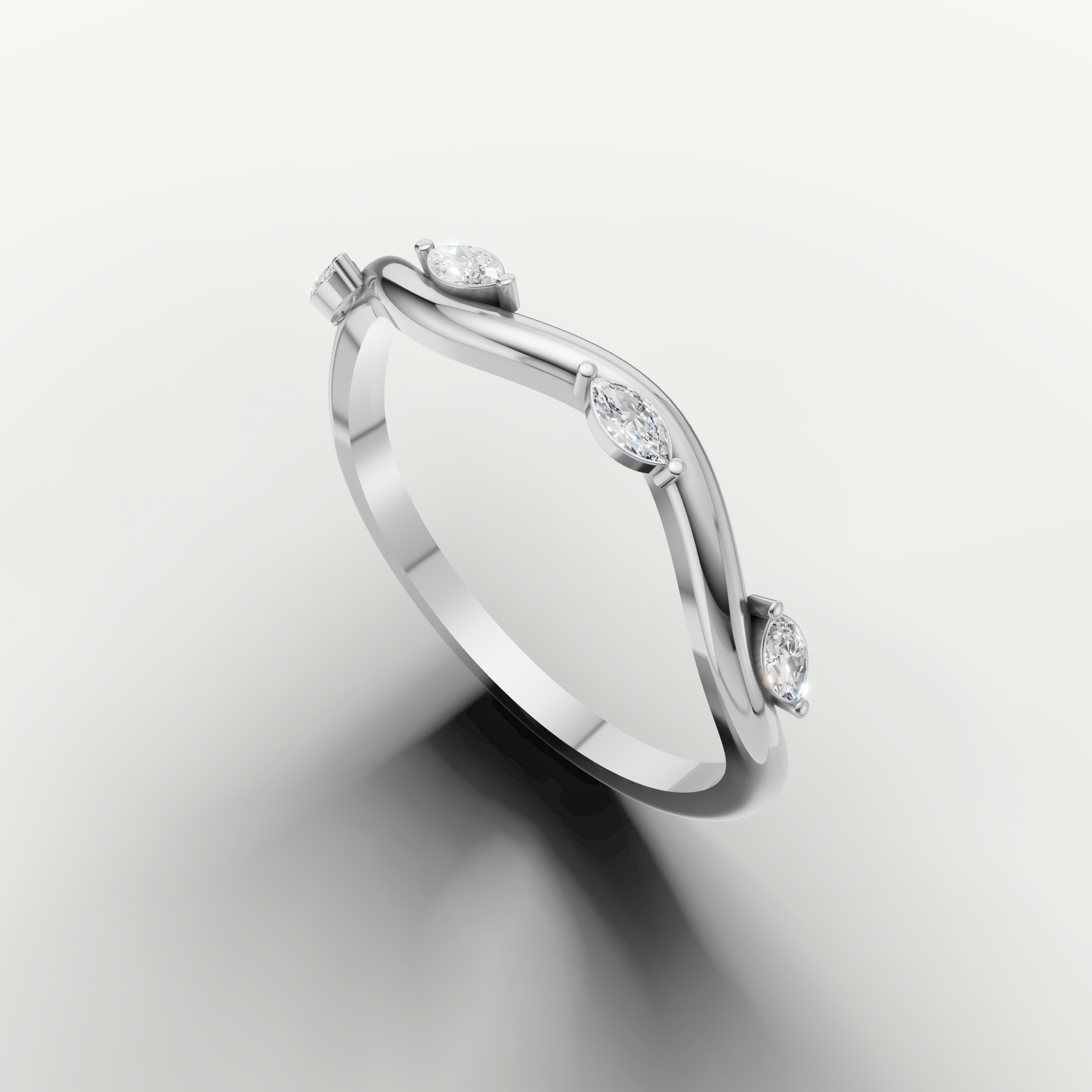 Elegant white gold flowing diamond wedding band for women by Raul Diamonds