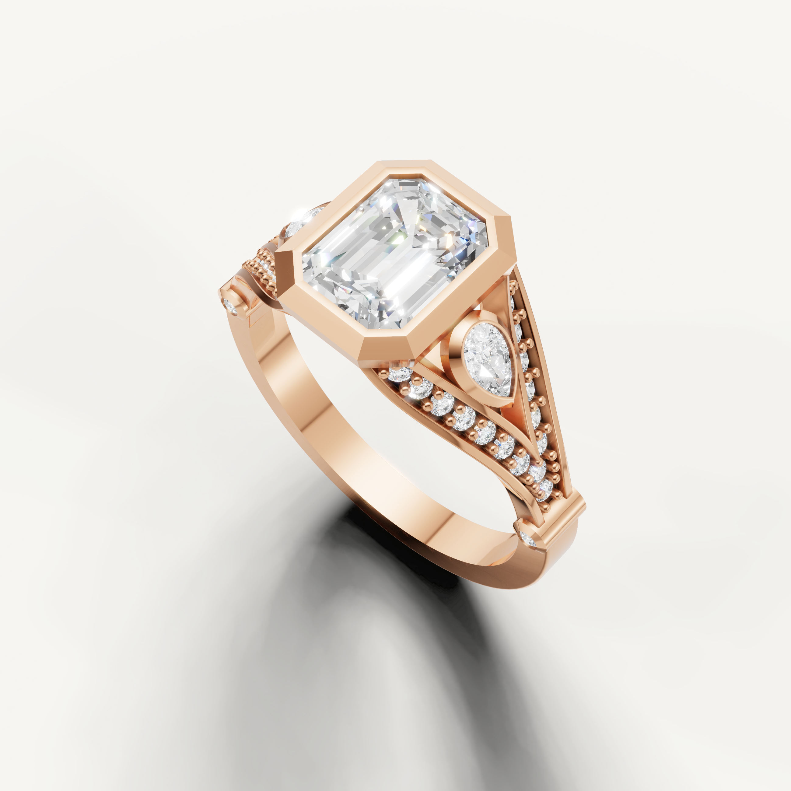 Luxury Seo yellow gold Art Deco emerald engagement ring from Raul Diamonds.