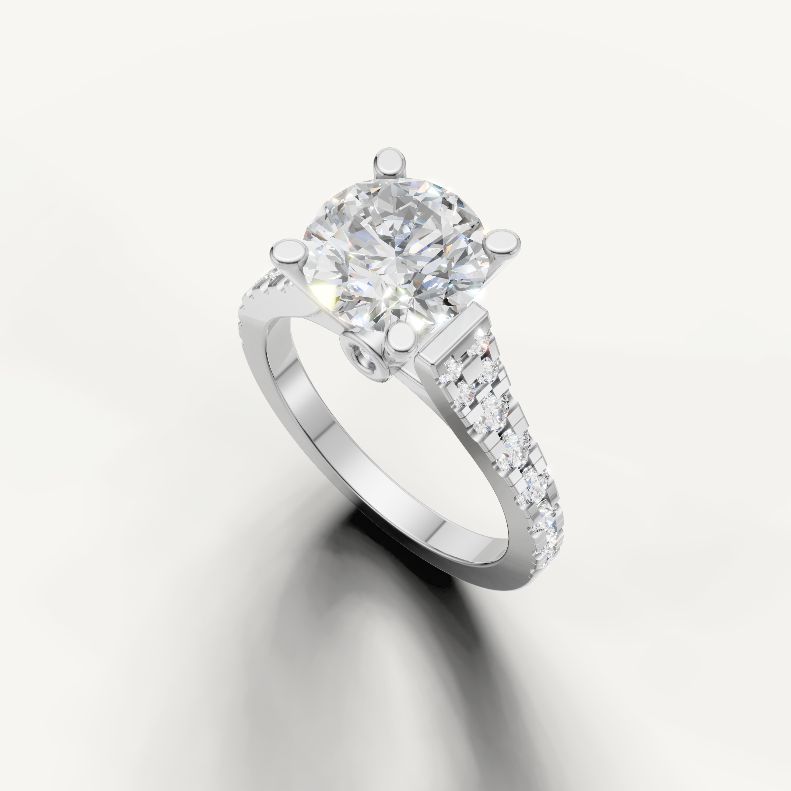 Romantic Seo rose gold round cut diamond ring with pavé band from Raul Diamonds.