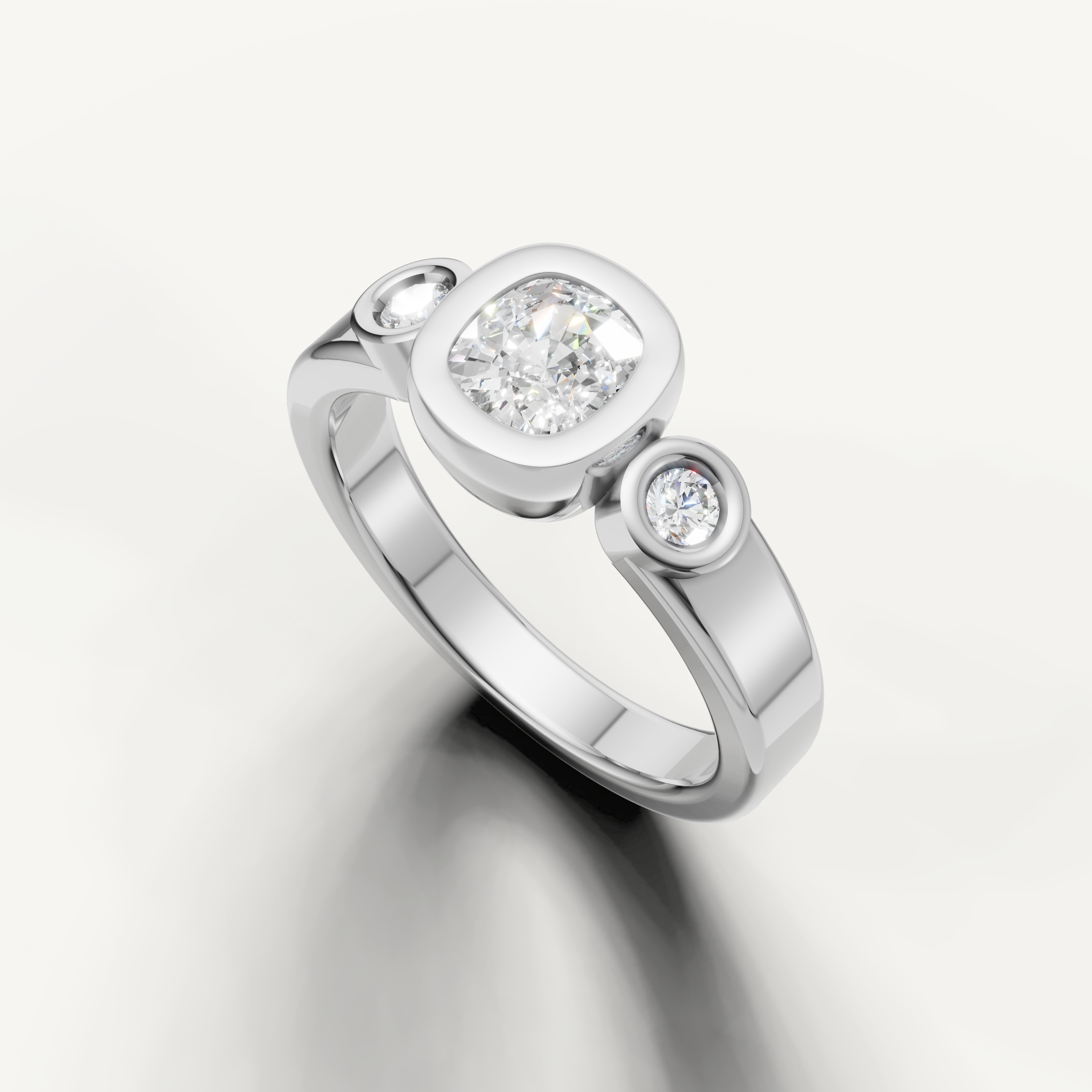 Romantic Seo rose gold bezel engagement ring with sparkling accent diamonds from Raul Diamonds.