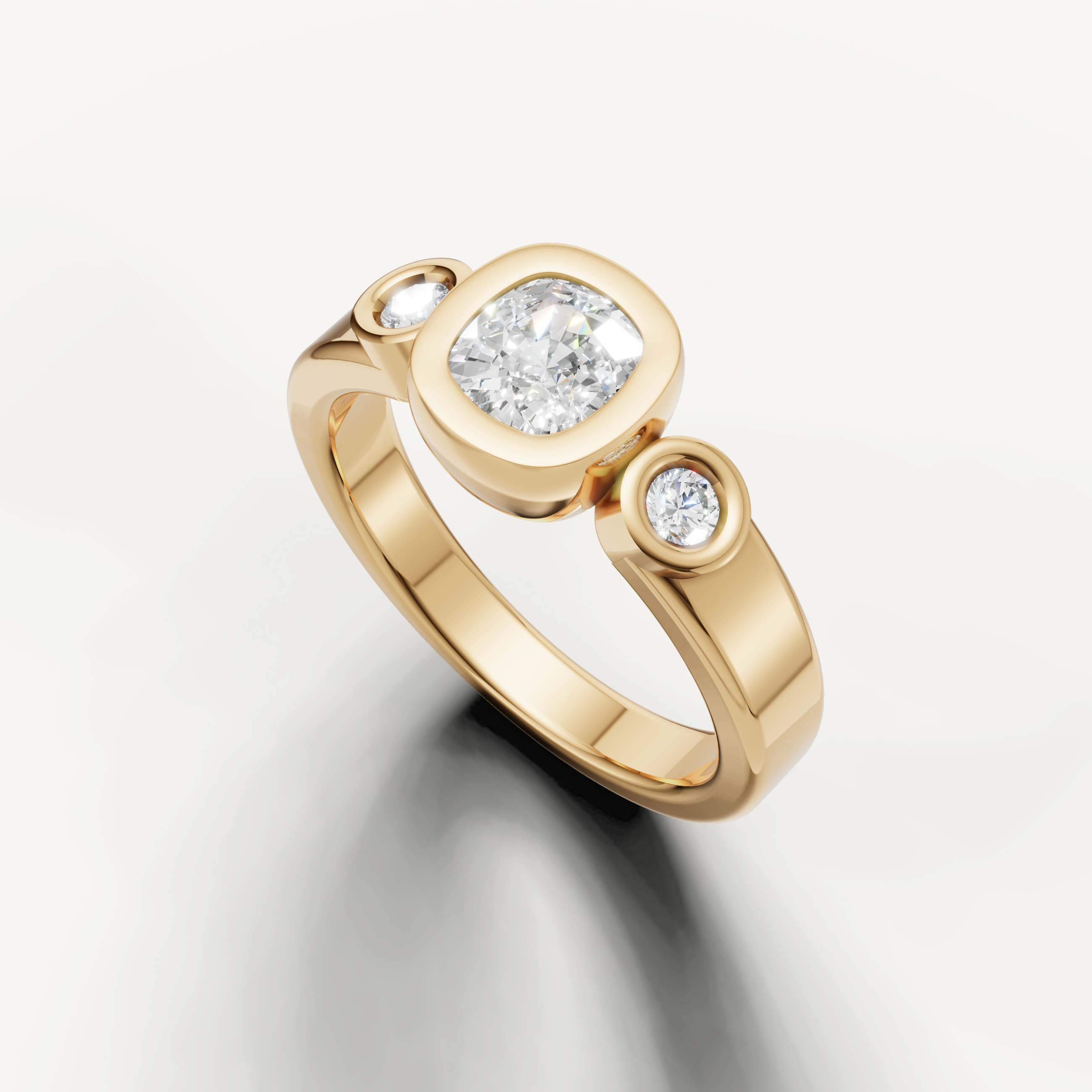 Seo white gold bezel diamond engagement ring with polished finish by Raul Diamonds.
