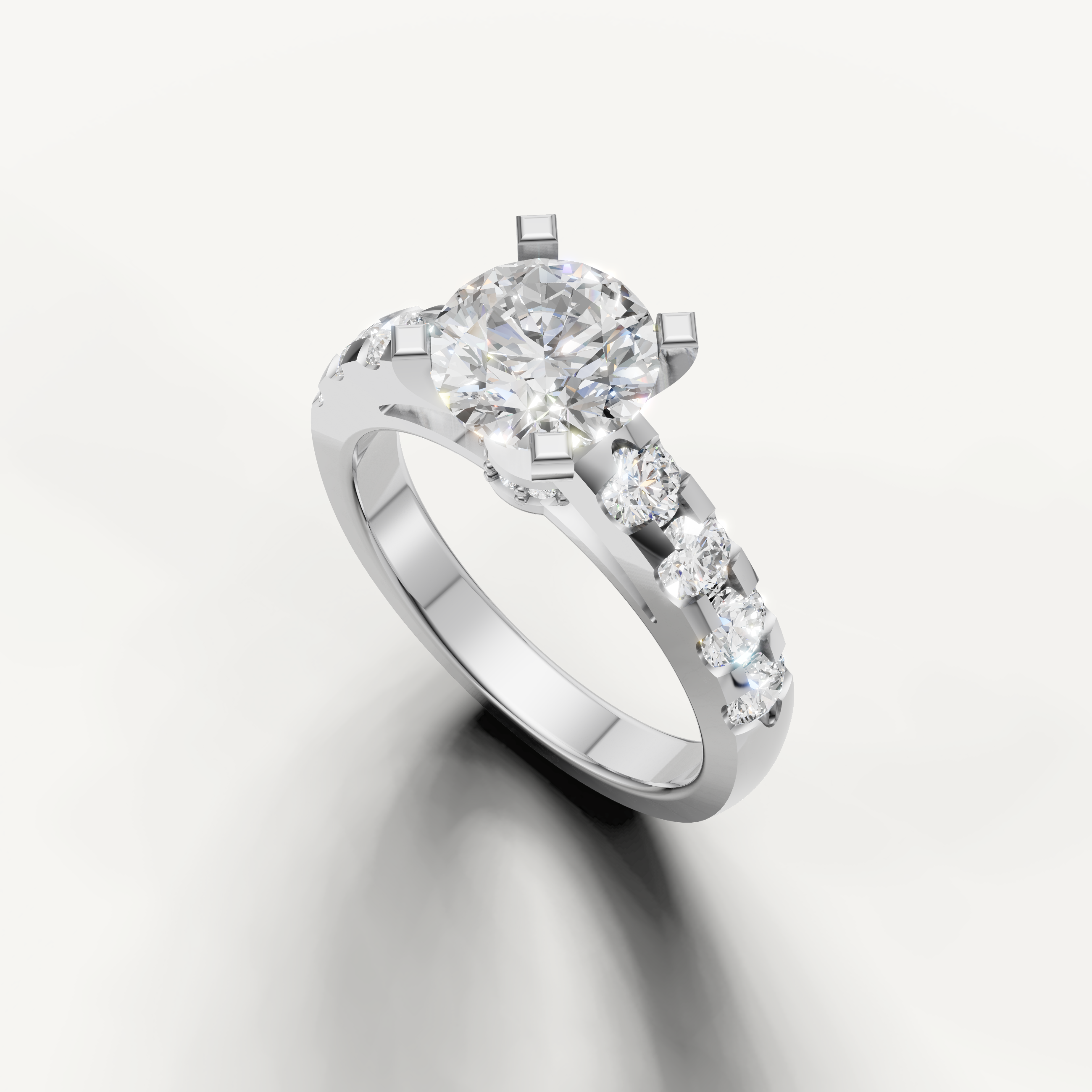 Romantic Seo rose gold round cut diamond ring with pavé detailing from Raul Diamonds.
