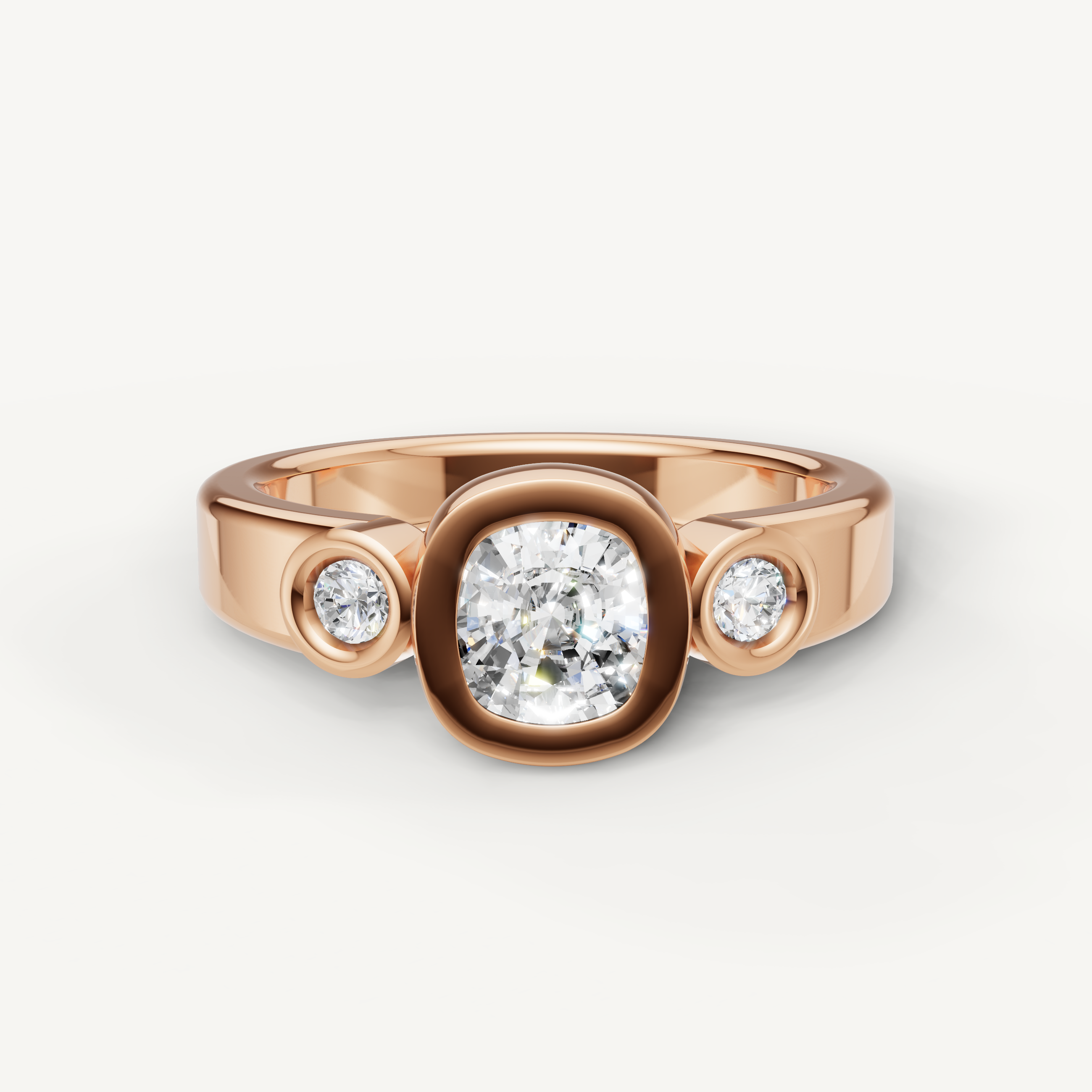 Elegant Seo rose gold modern bezel diamond ring crafted by Raul Diamonds.