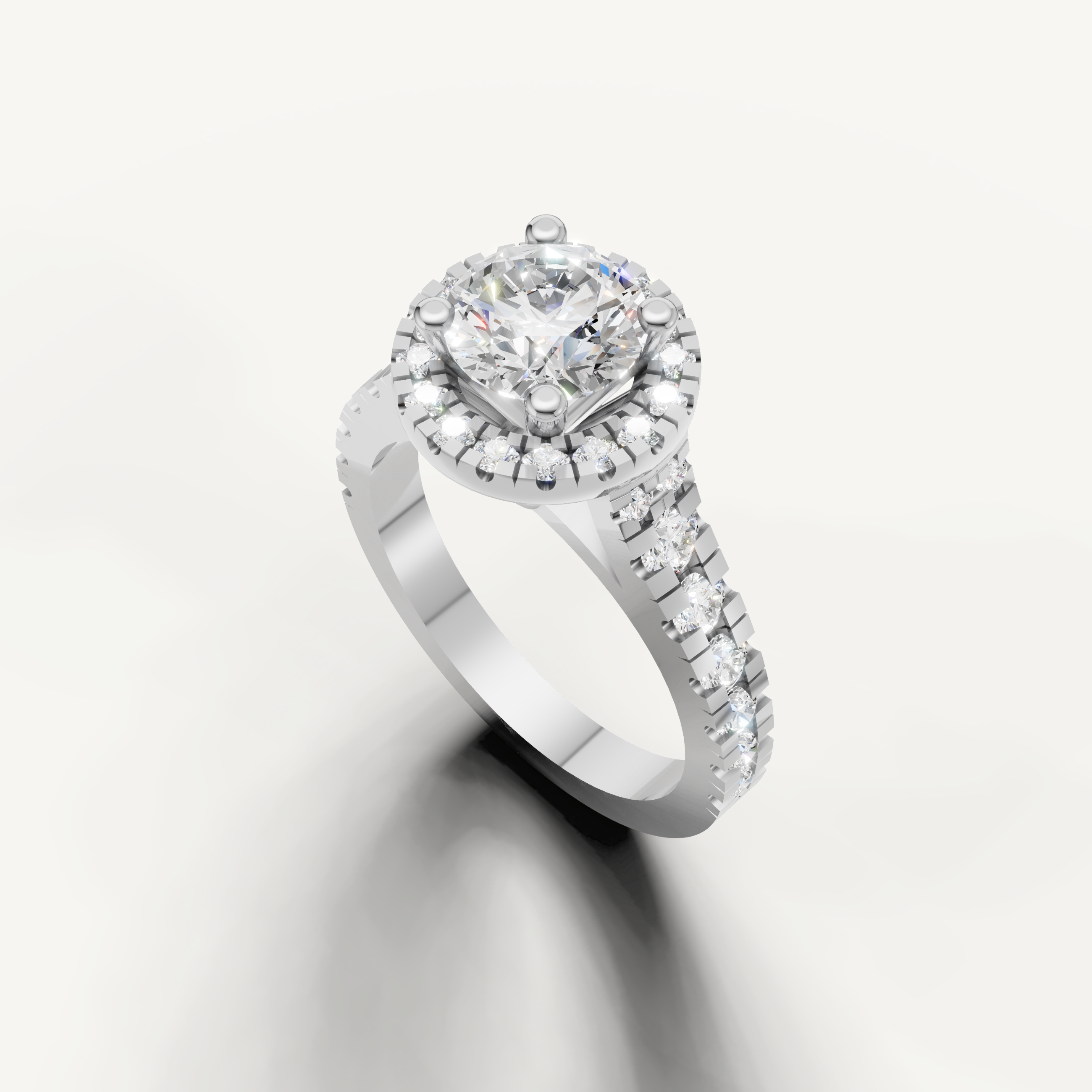 Romantic Seo rose gold halo engagement ring with brilliant round diamond from Raul Diamonds.