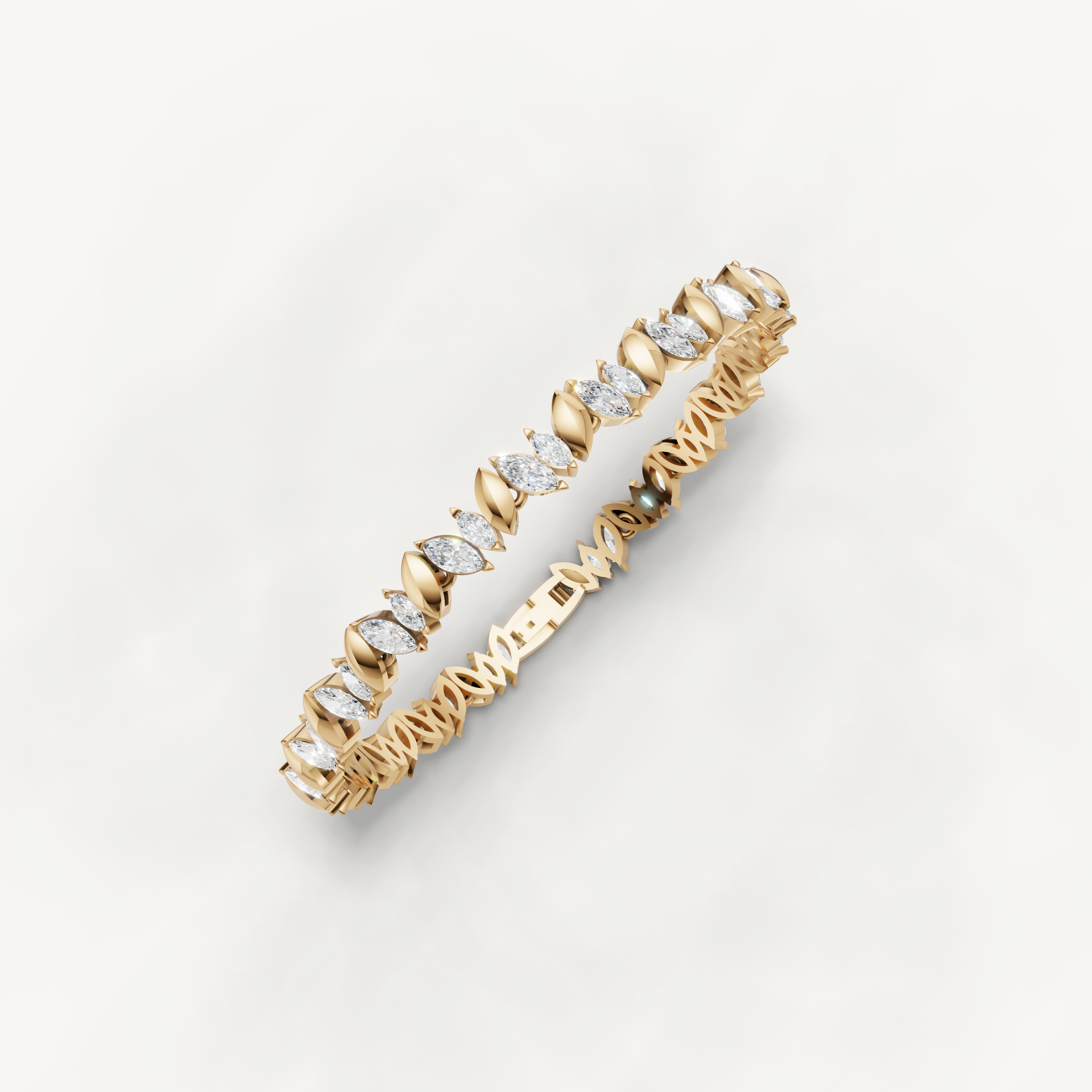 Yellow gold fine jewelry bracelet with elegant marquise diamond accents by Raul Diamonds