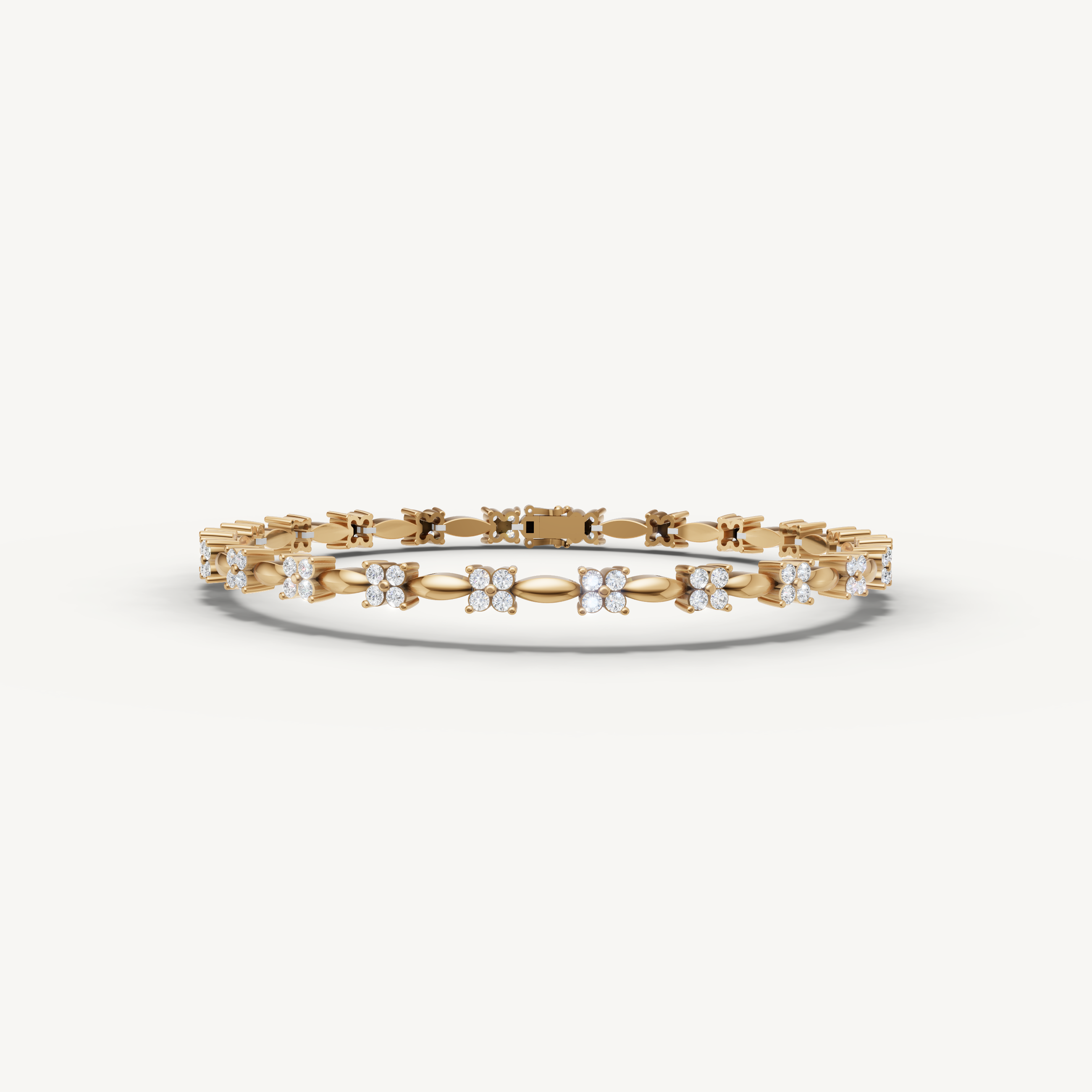 Yellow gold floral lab grown diamond tennis bracelet with elegant modern detailing by Raul Diamonds