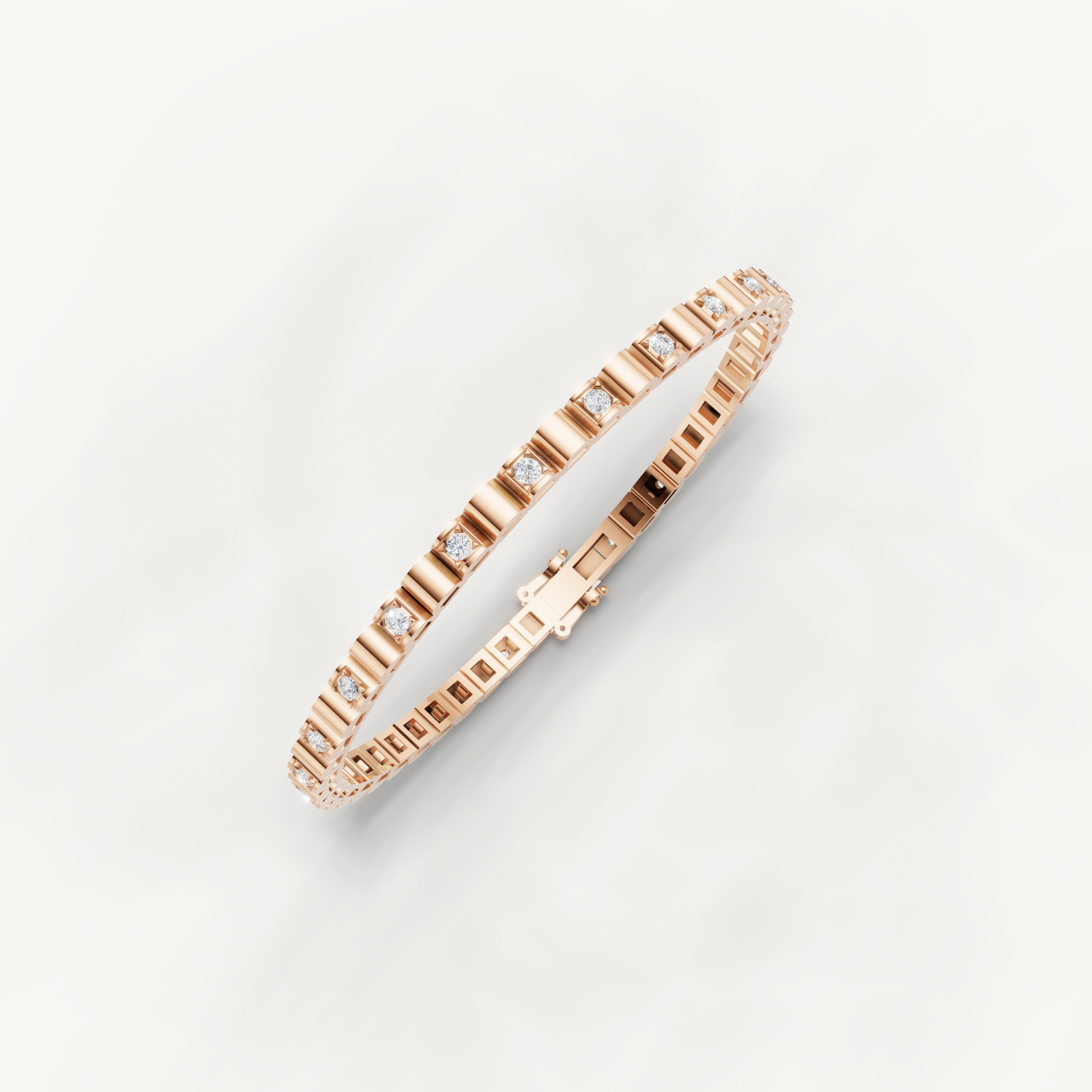 Rose gold fine jewelry tennis bracelet with brilliant bezel set diamonds by Raul Diamonds