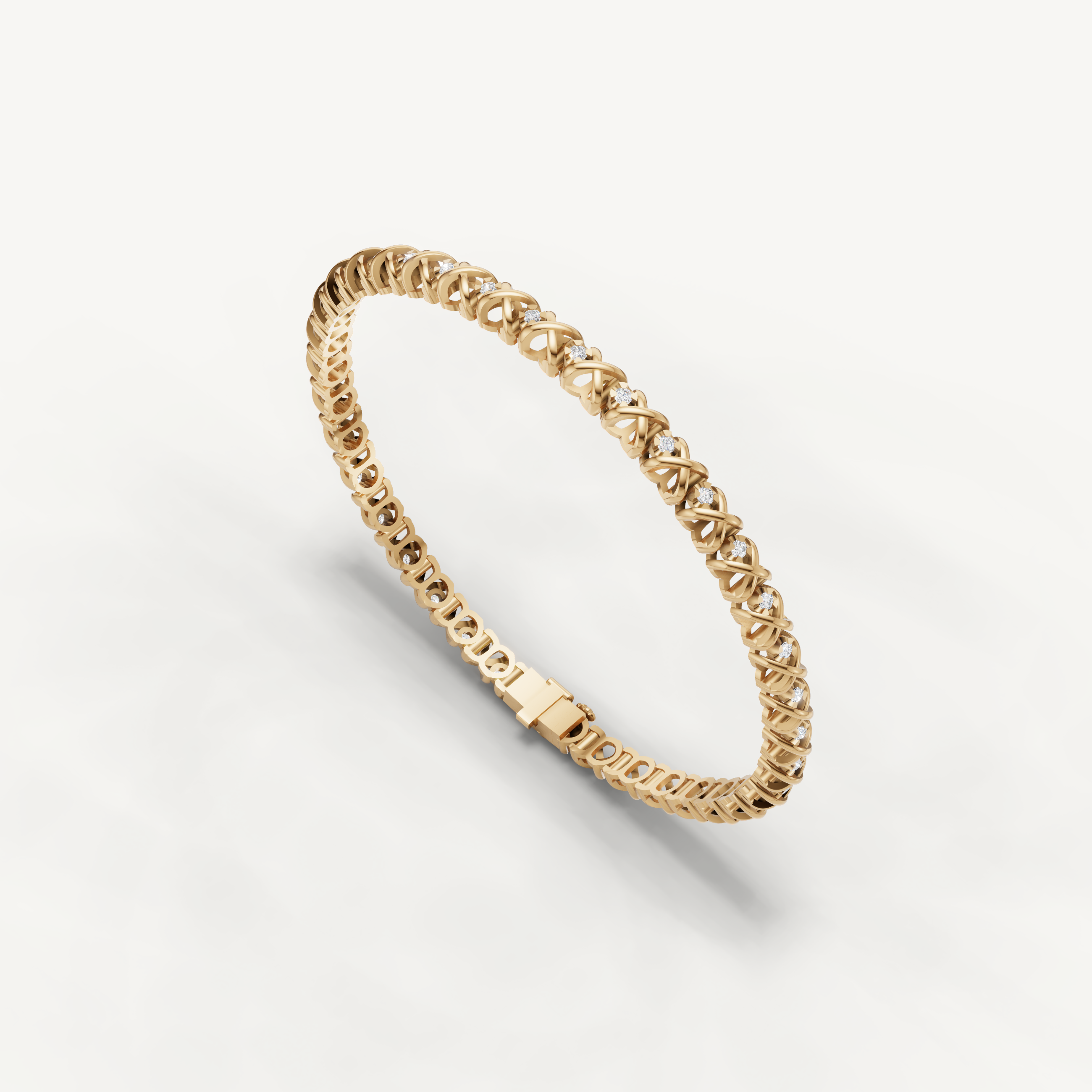 Elegant yellow gold diamond bracelet with modern braided styling by Raul Diamonds