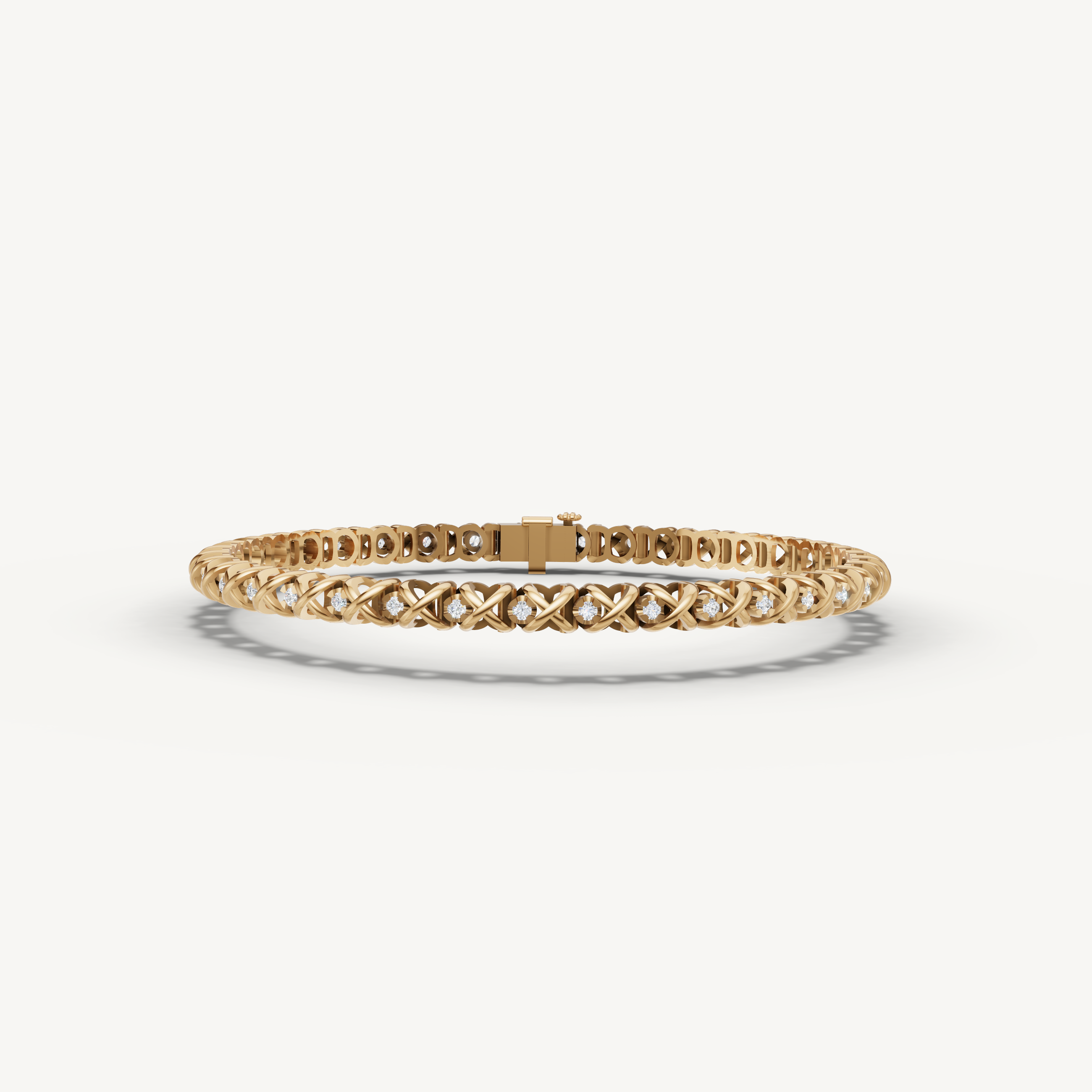 Yellow gold crossover lab grown diamond tennis bracelet with elegant woven detailing by Raul Diamonds
