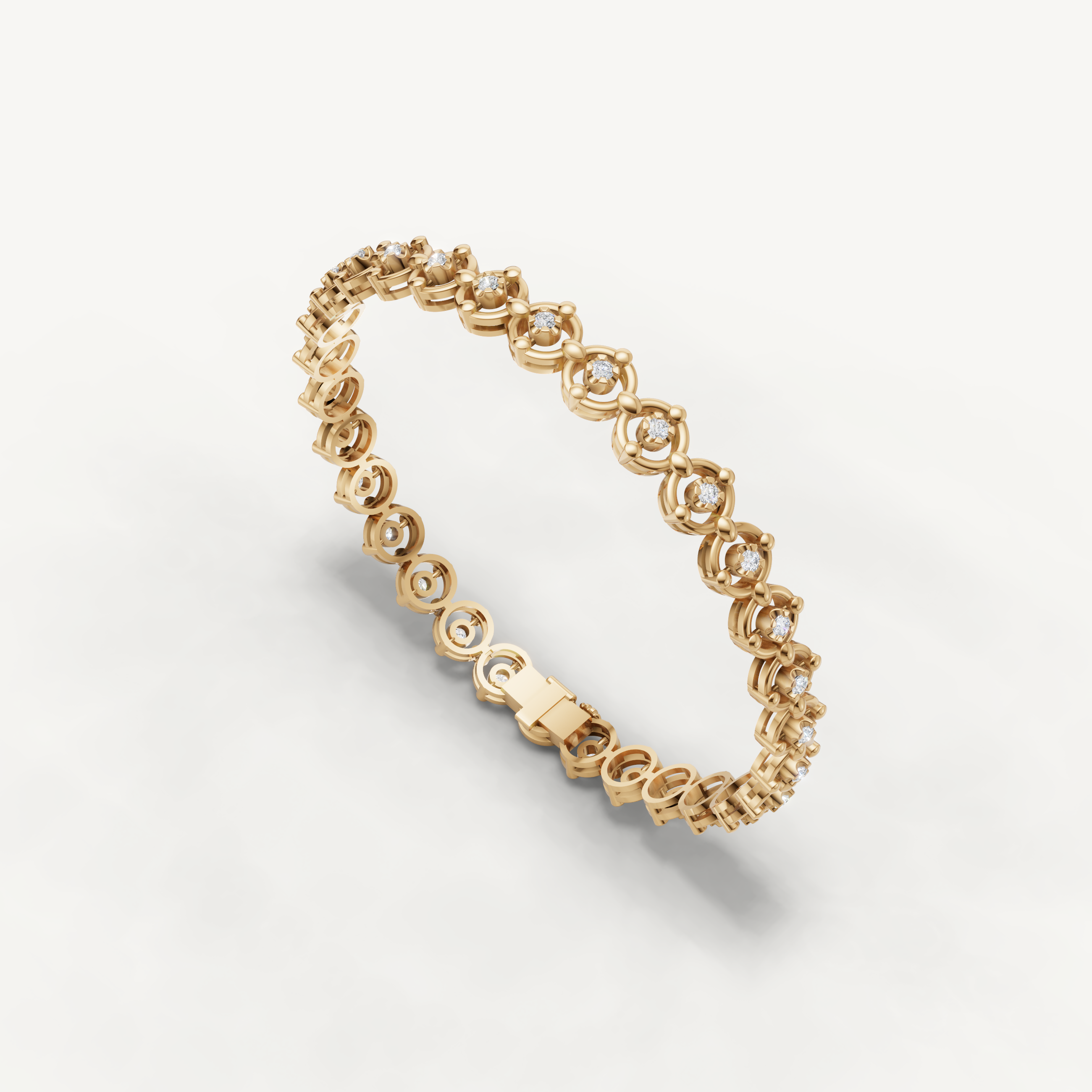 Elegant yellow gold diamond bracelet with timeless floral link craftsmanship by Raul Diamonds