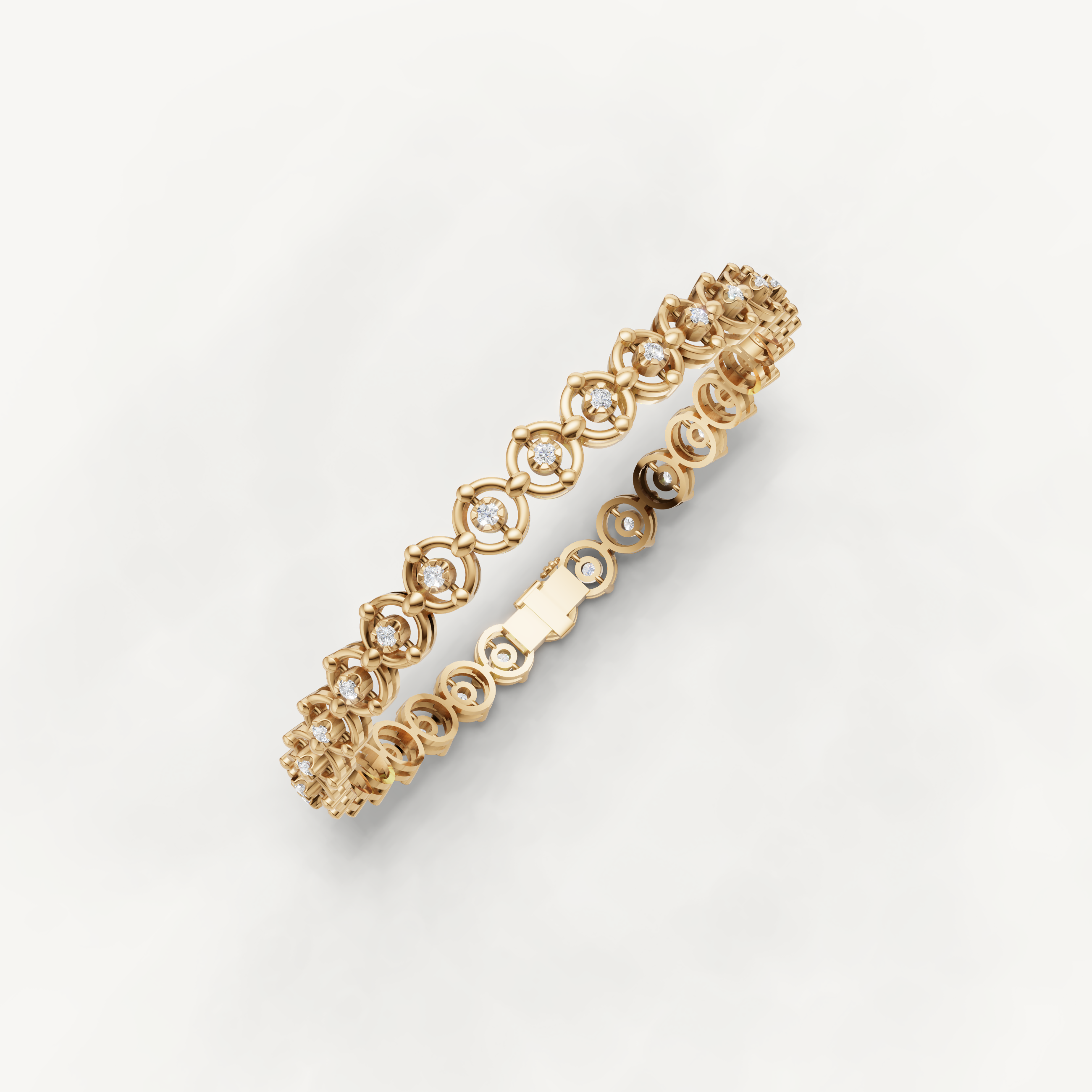 Yellow gold fine jewelry tennis bracelet with bezel set lab grown diamonds by Raul Diamonds