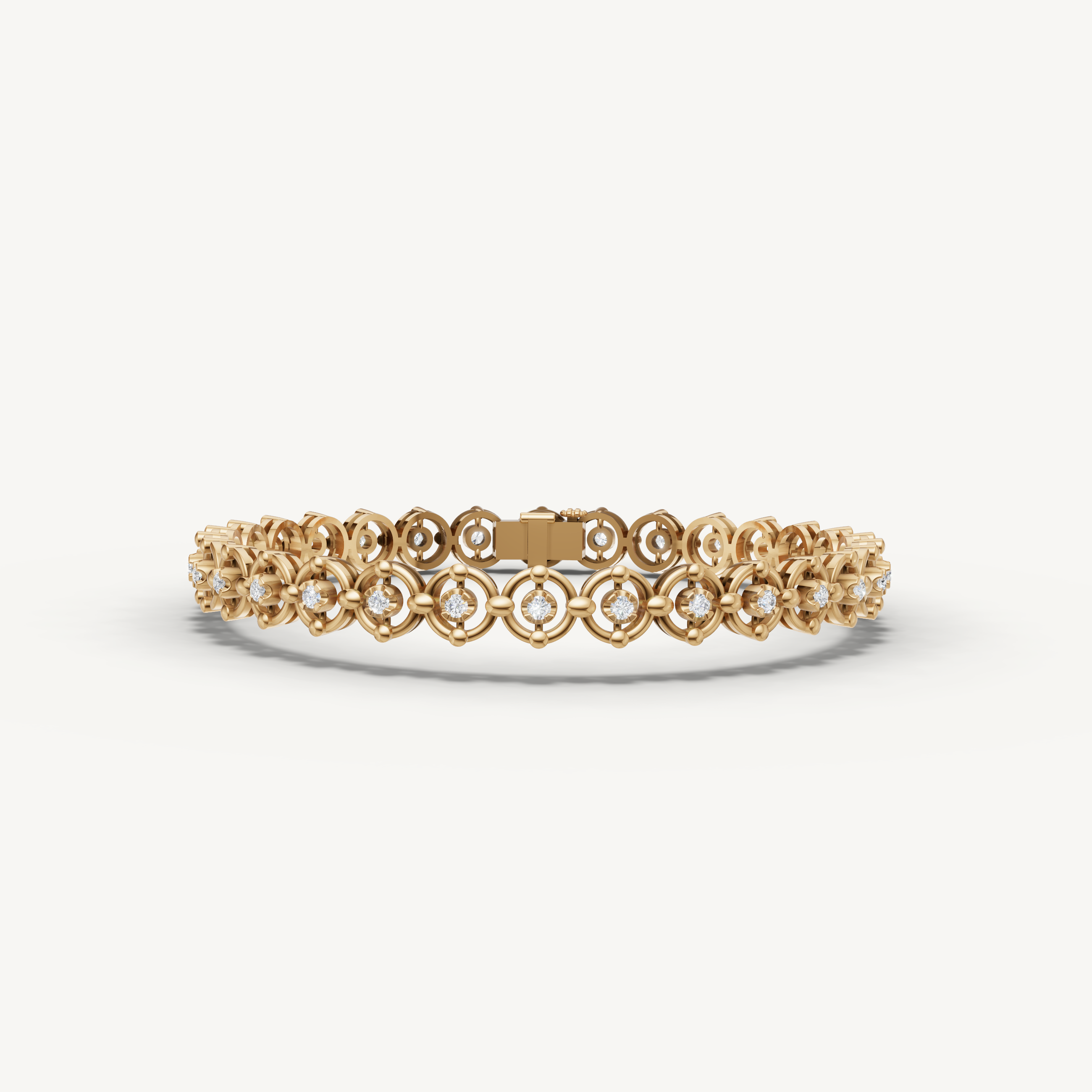 Yellow gold floral inspired lab grown diamond tennis bracelet with vintage elegance by Raul Diamonds