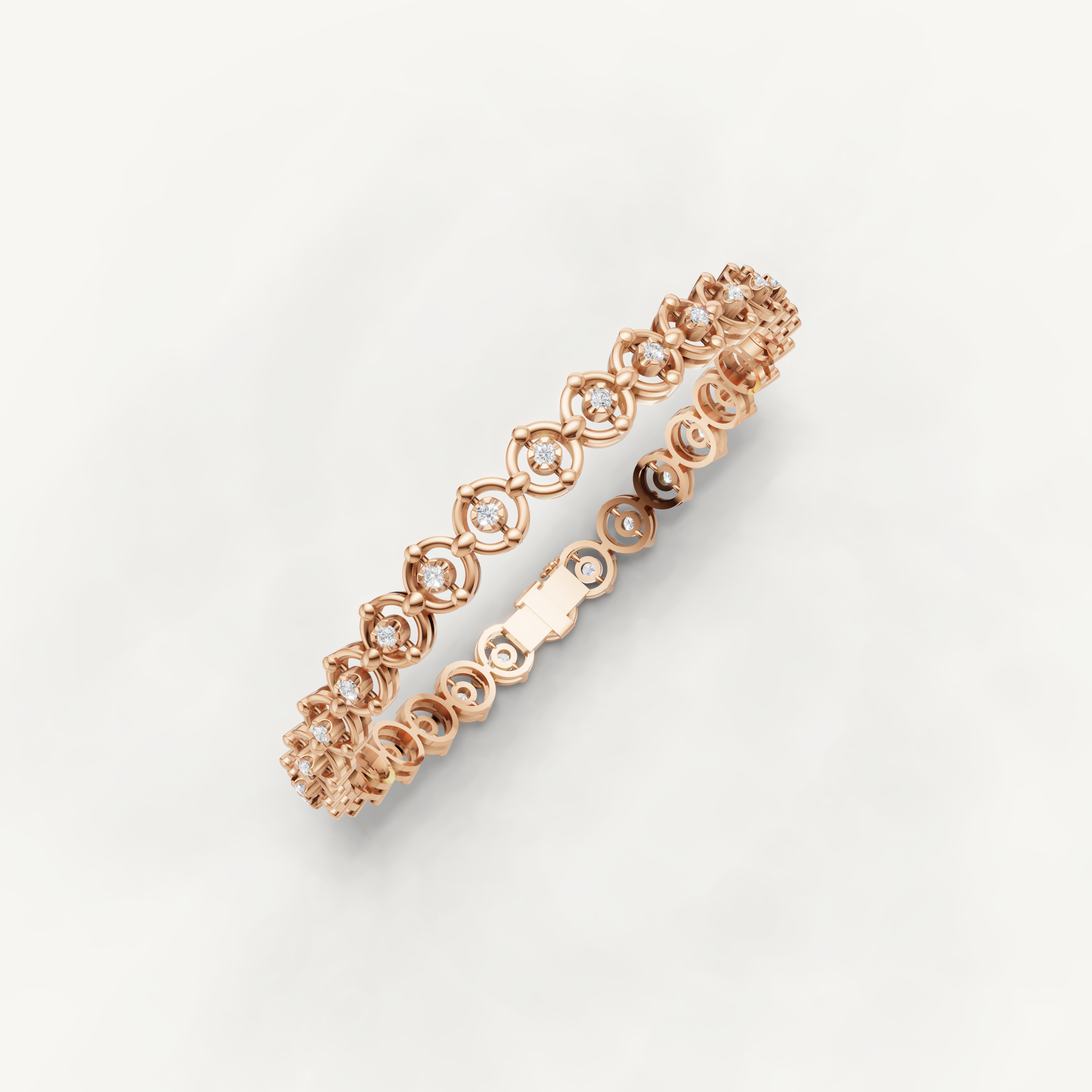 Rose gold fine jewelry bracelet with bezel set lab grown diamonds by Raul Diamonds