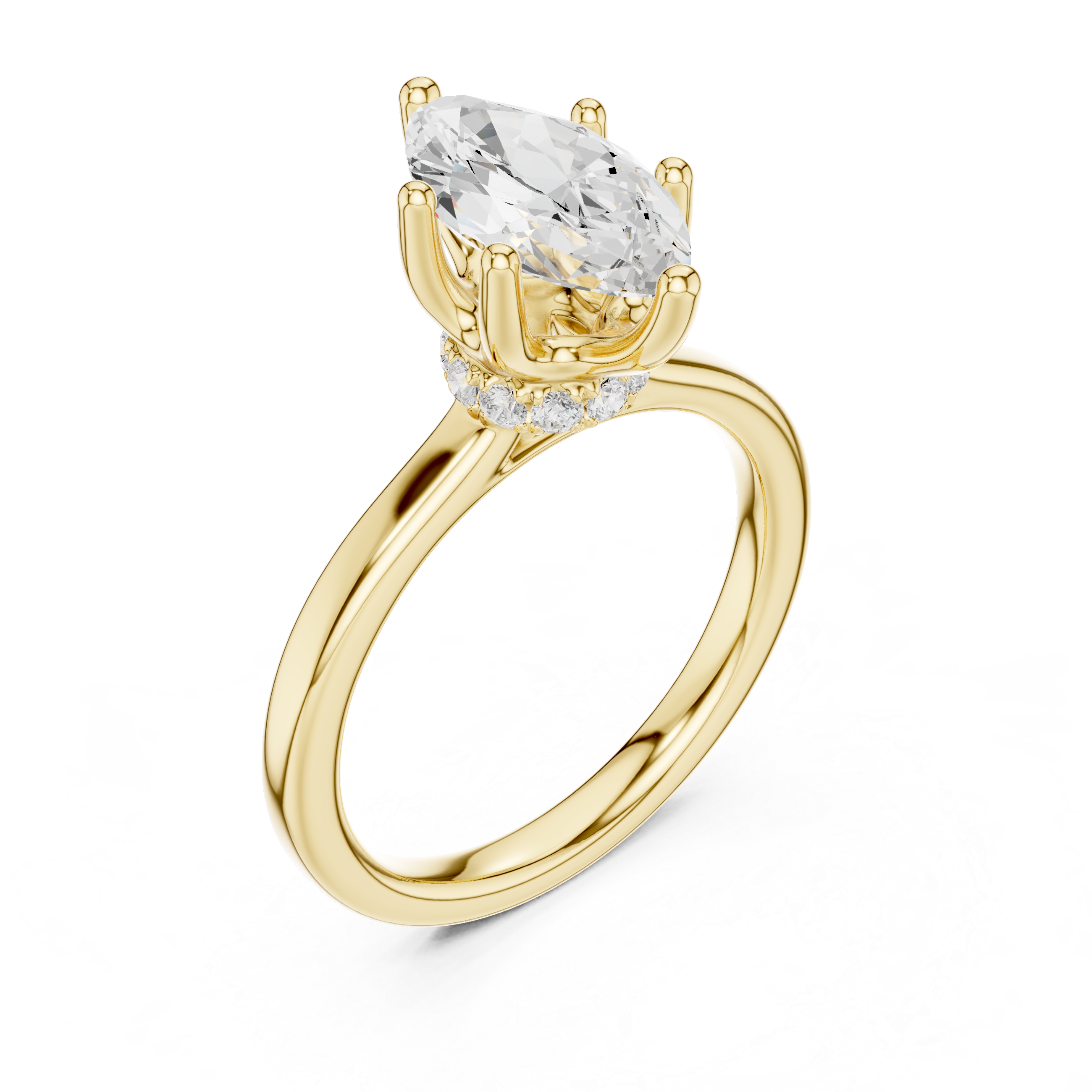 6-prong marquise lab diamond hidden halo bridal ring
