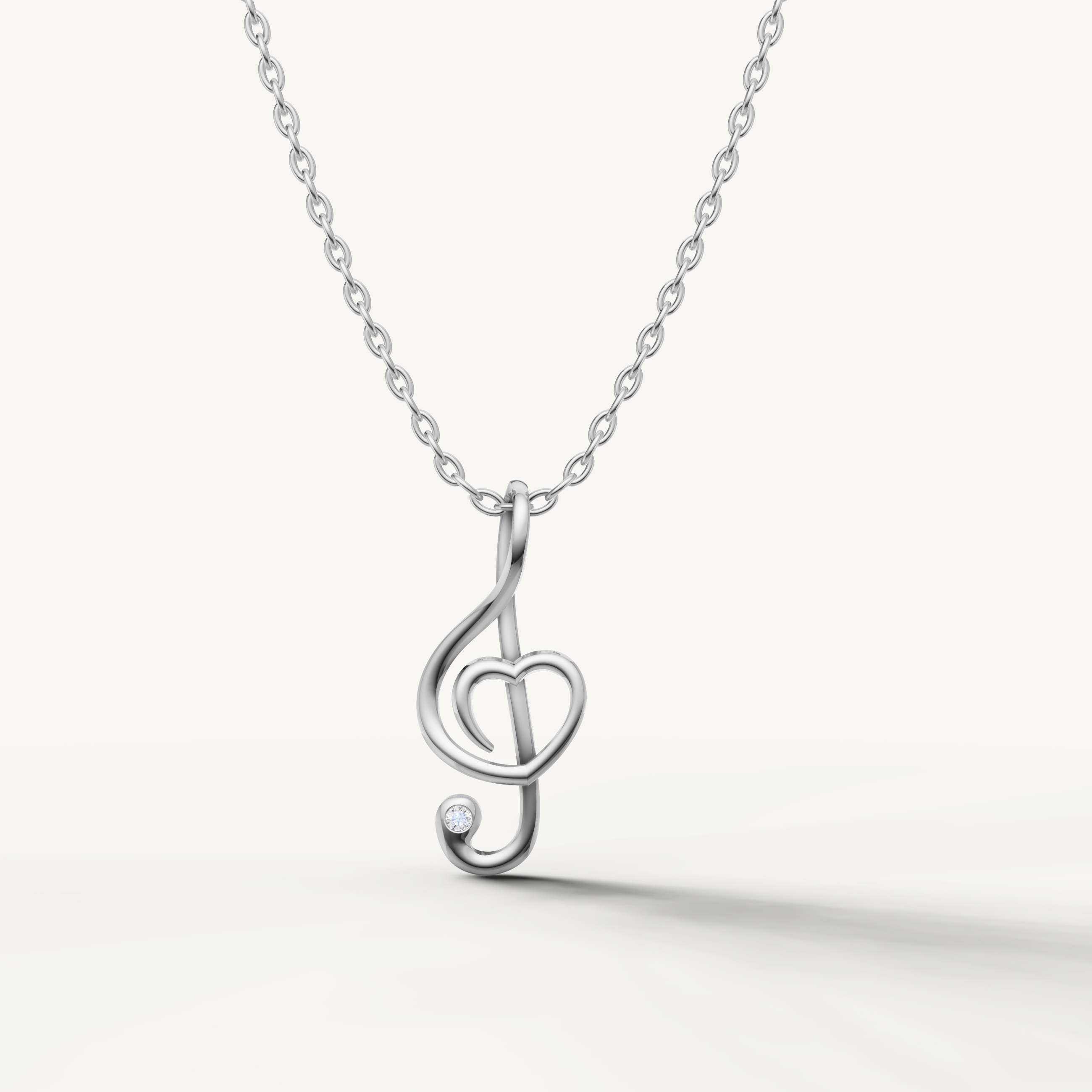 Raul Diamonds Treble Clef Heart Diamond Pendant Necklace in 14K White Gold