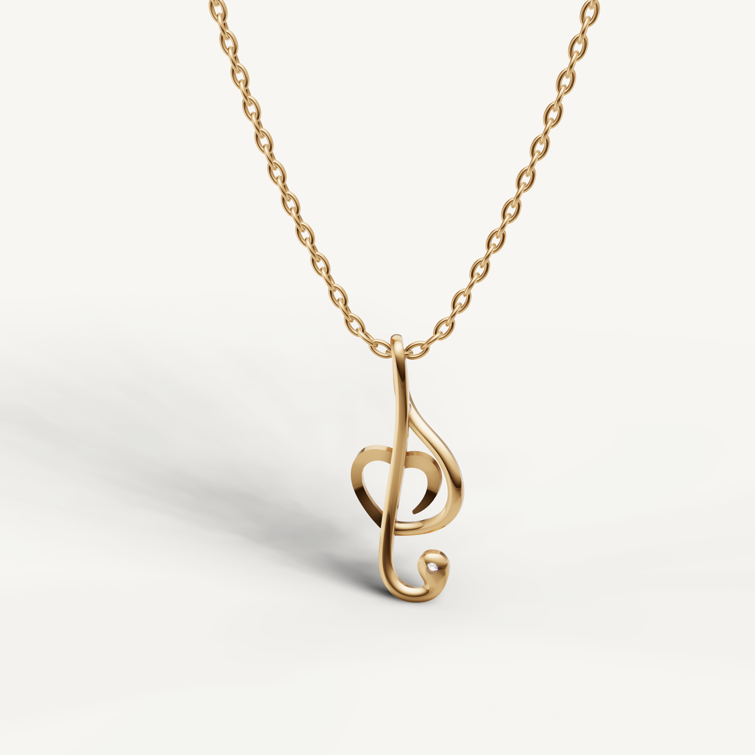 Minimalist Music Note Heart Pendant Necklace in Yellow Gold by Raul Diamonds