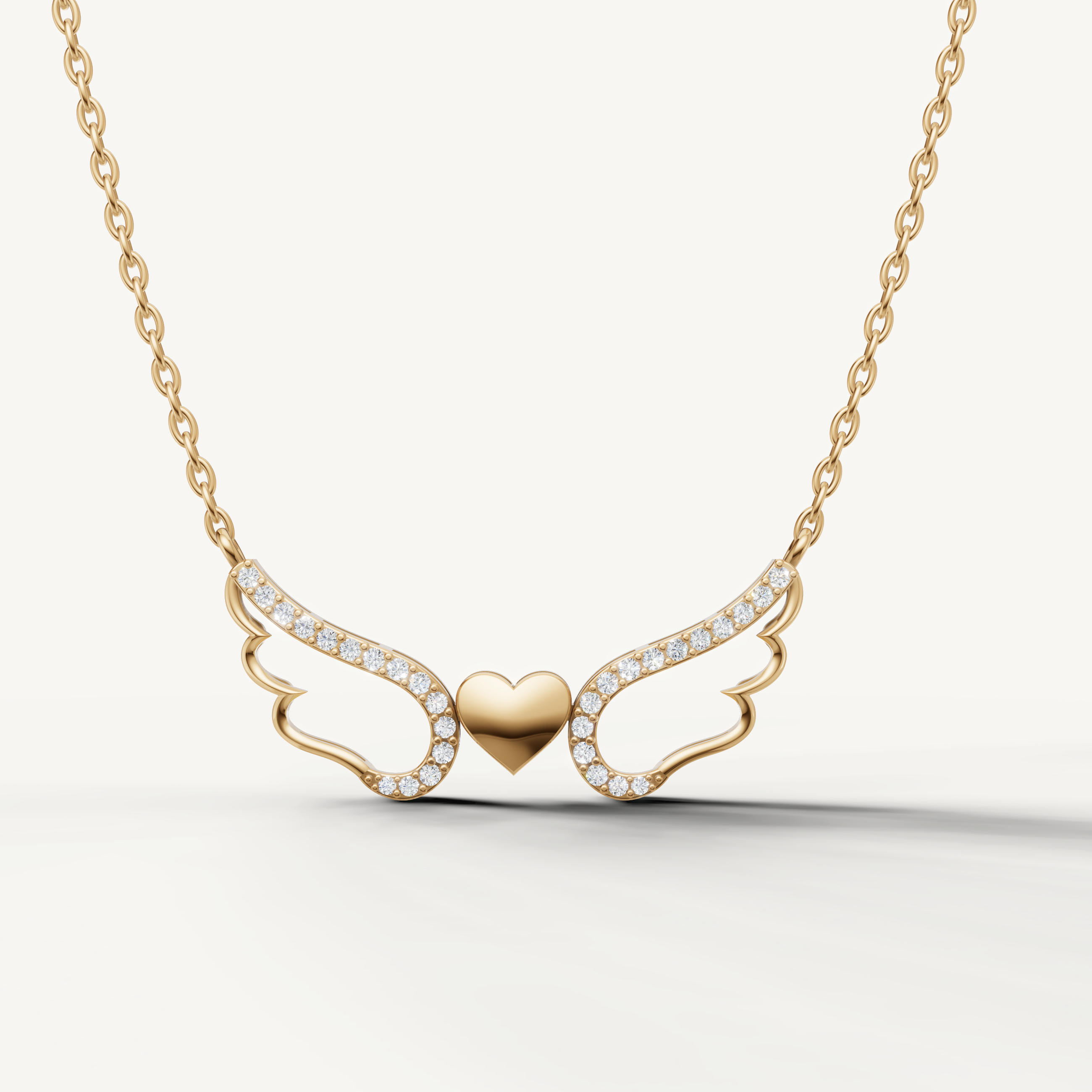 Angel Wings Heart Pendant Necklace in 14K Gold | Meaningful Protection Jewelry