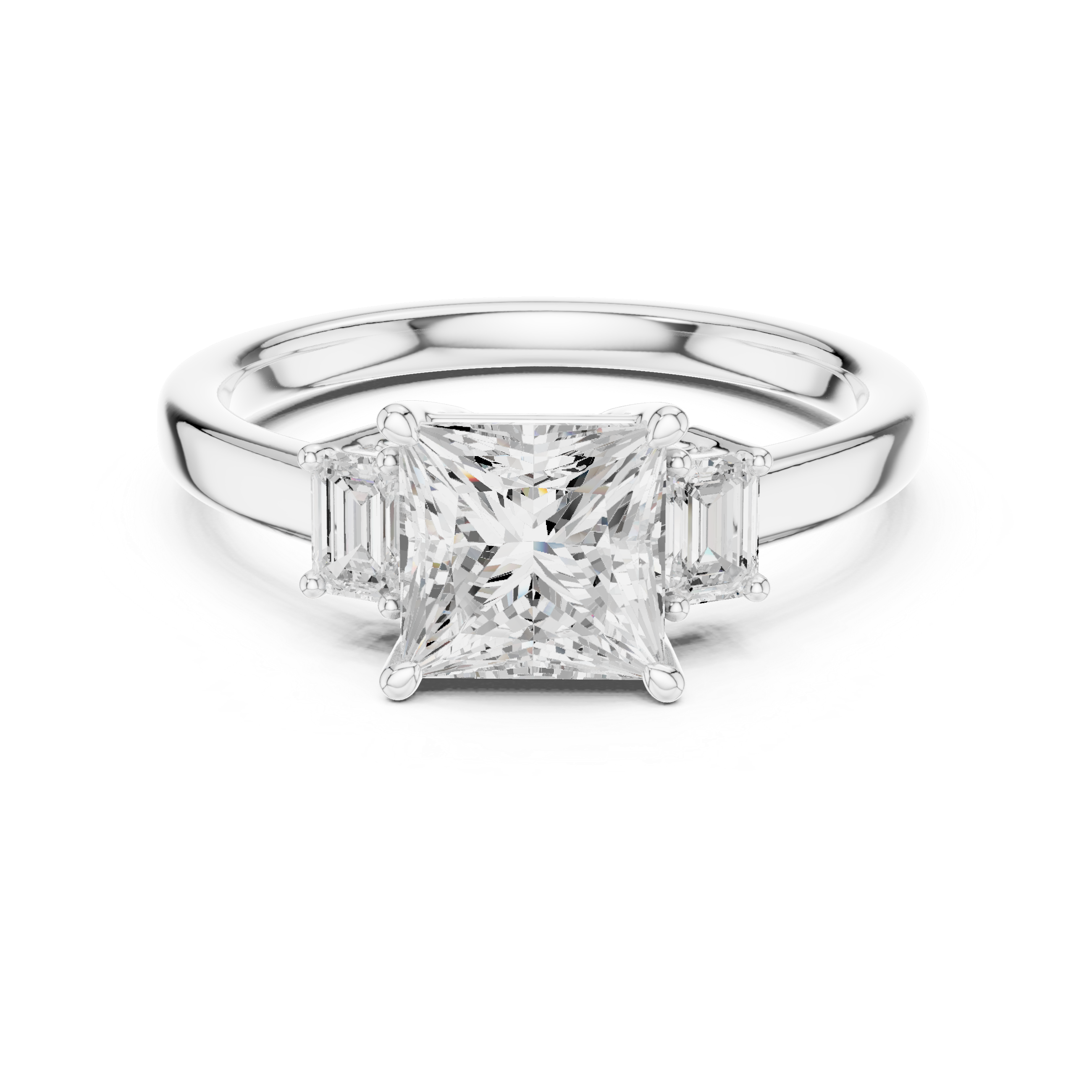 Elegant three-stone princess and emerald cut lab diamond ring