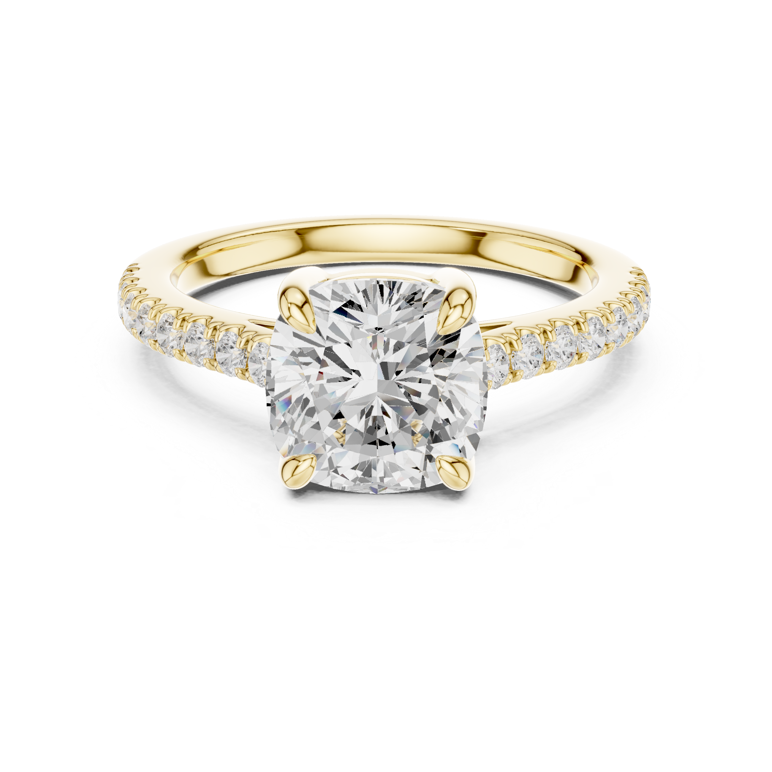 Cushion cut lab grown diamond petite pavé engagement ring