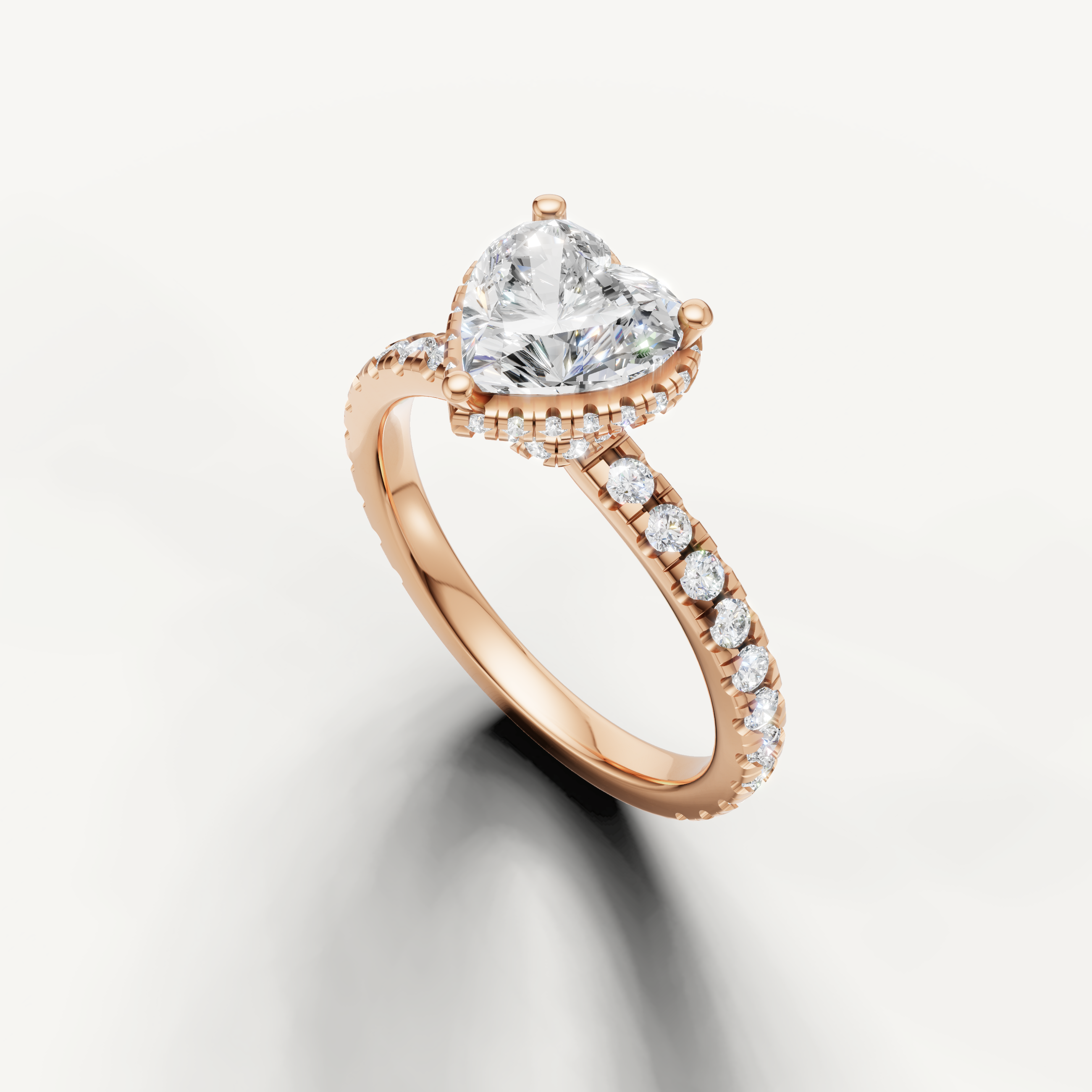 rose gold heart cut lab grown diamond ring with delicate brilliance