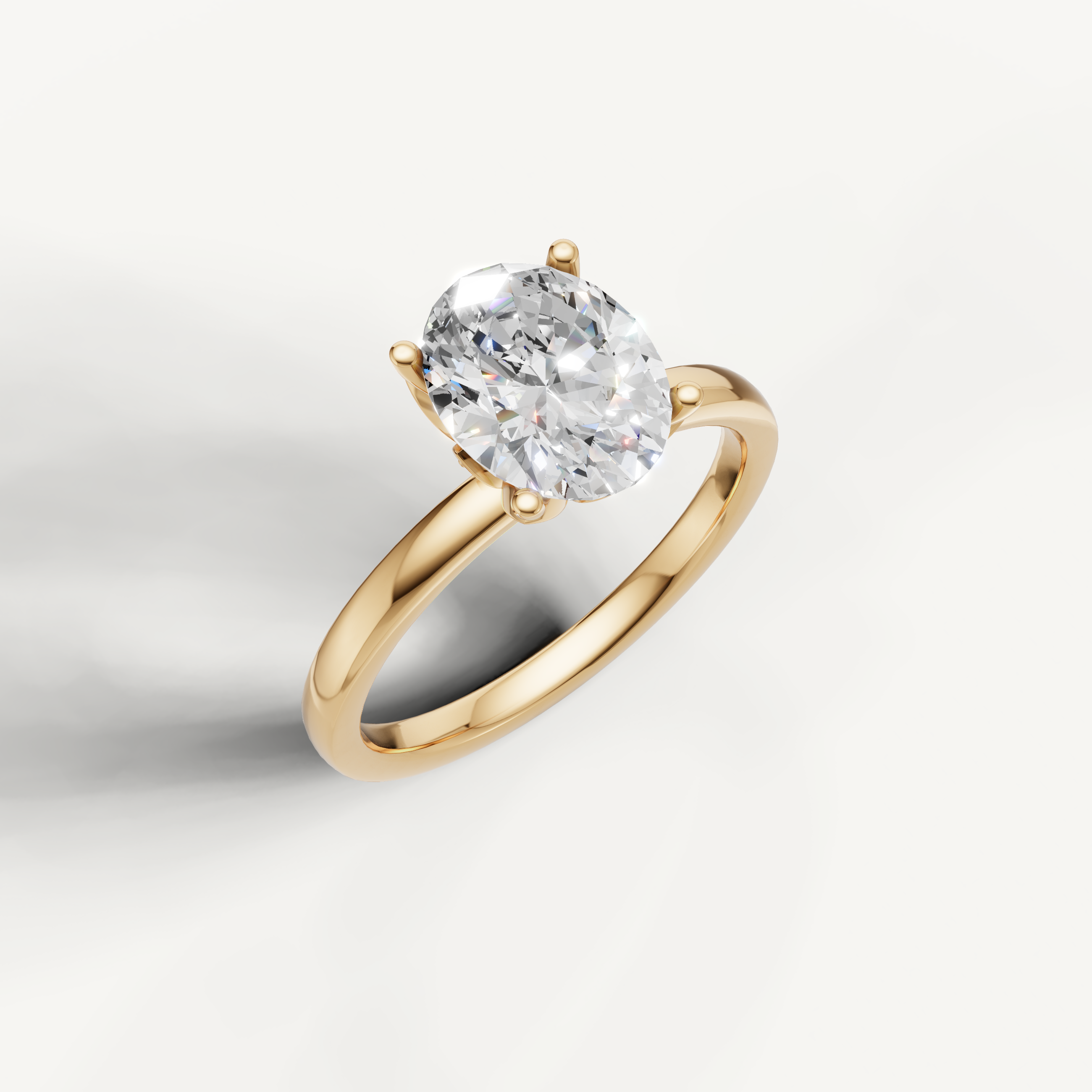 IGI certified oval lab diamond ring simple yellow gold band front view