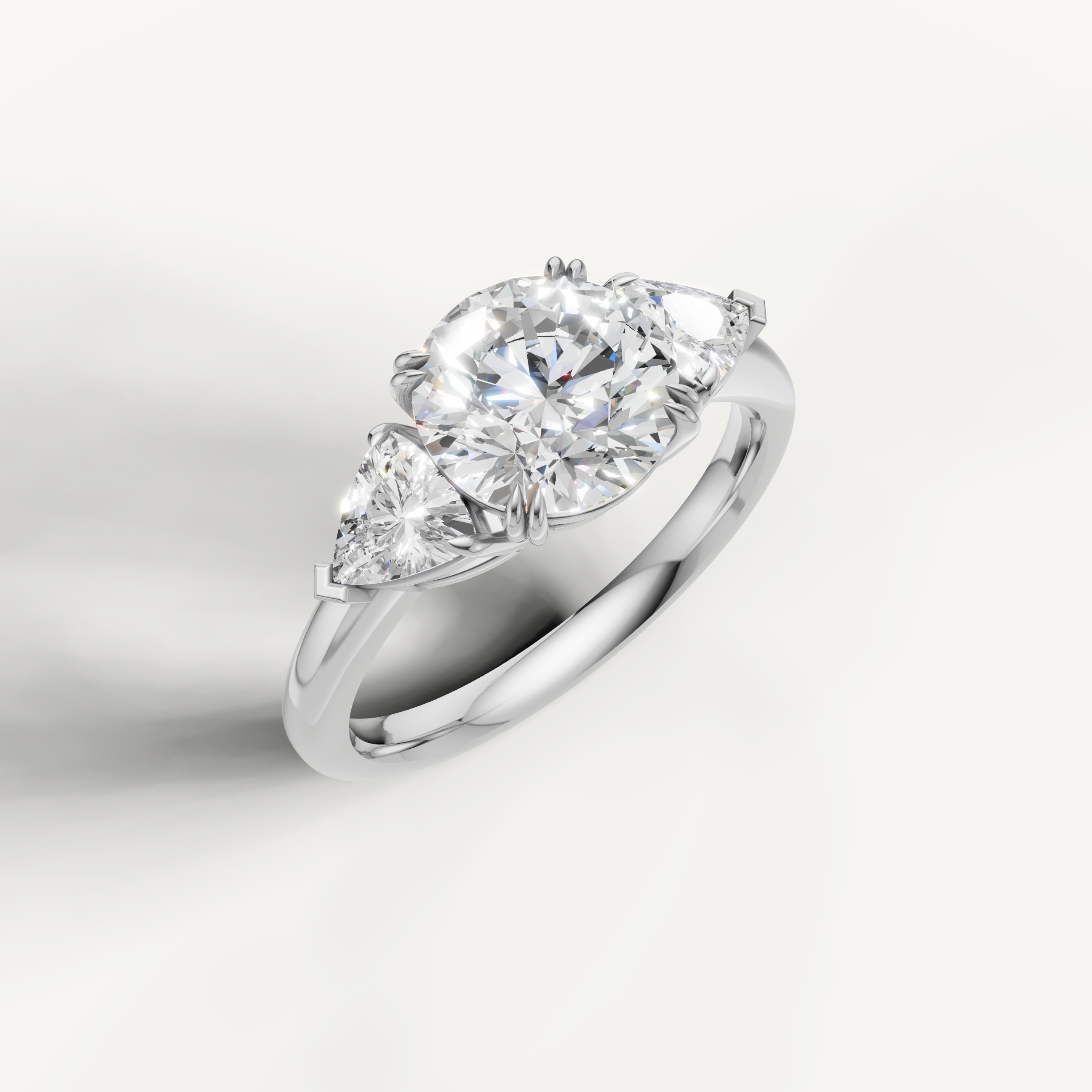 timeless round cut lab grown diamond trilogy ring with sleek white gold setting