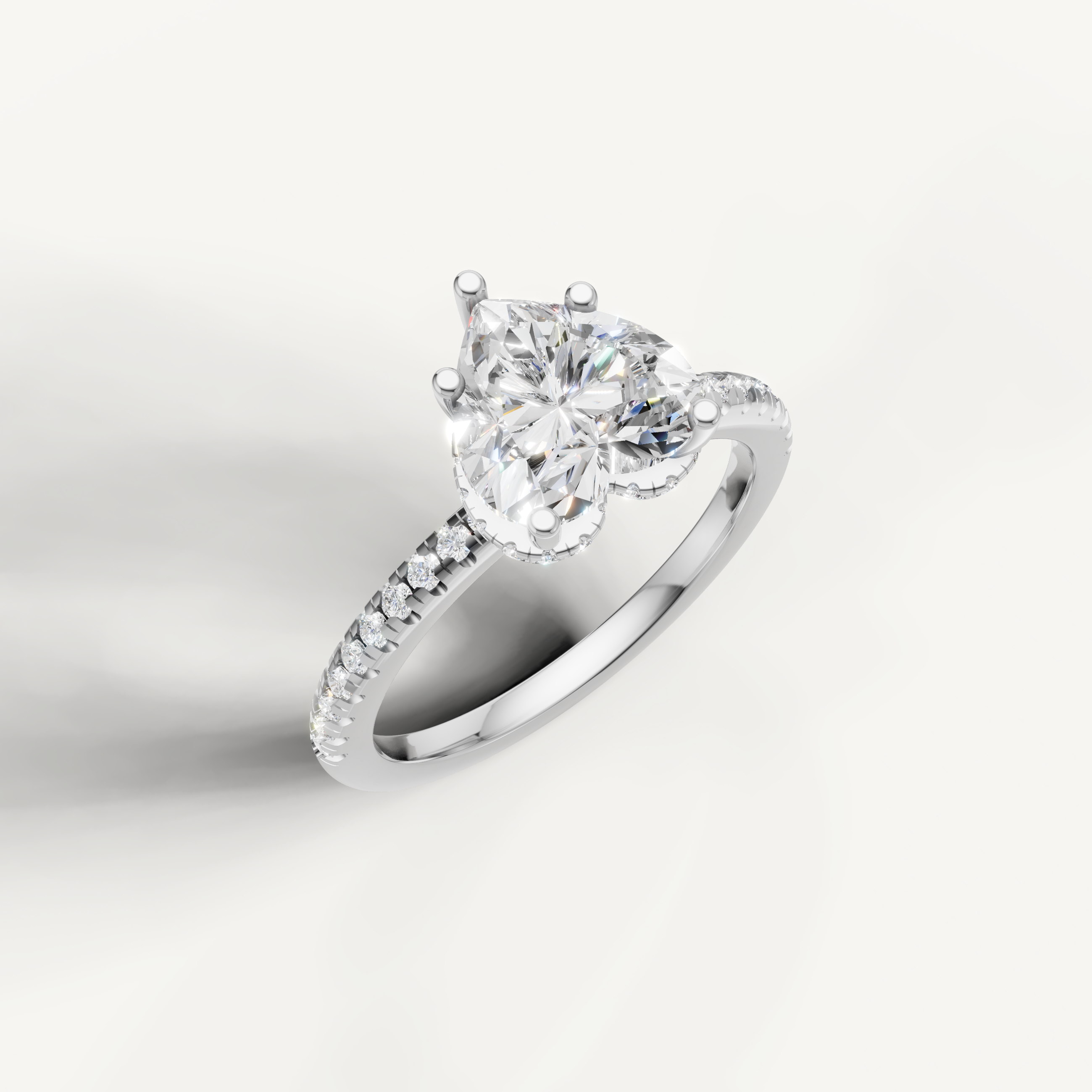 IGI certified heart cut lab diamond solitaire ring with micro pavé shank white gold