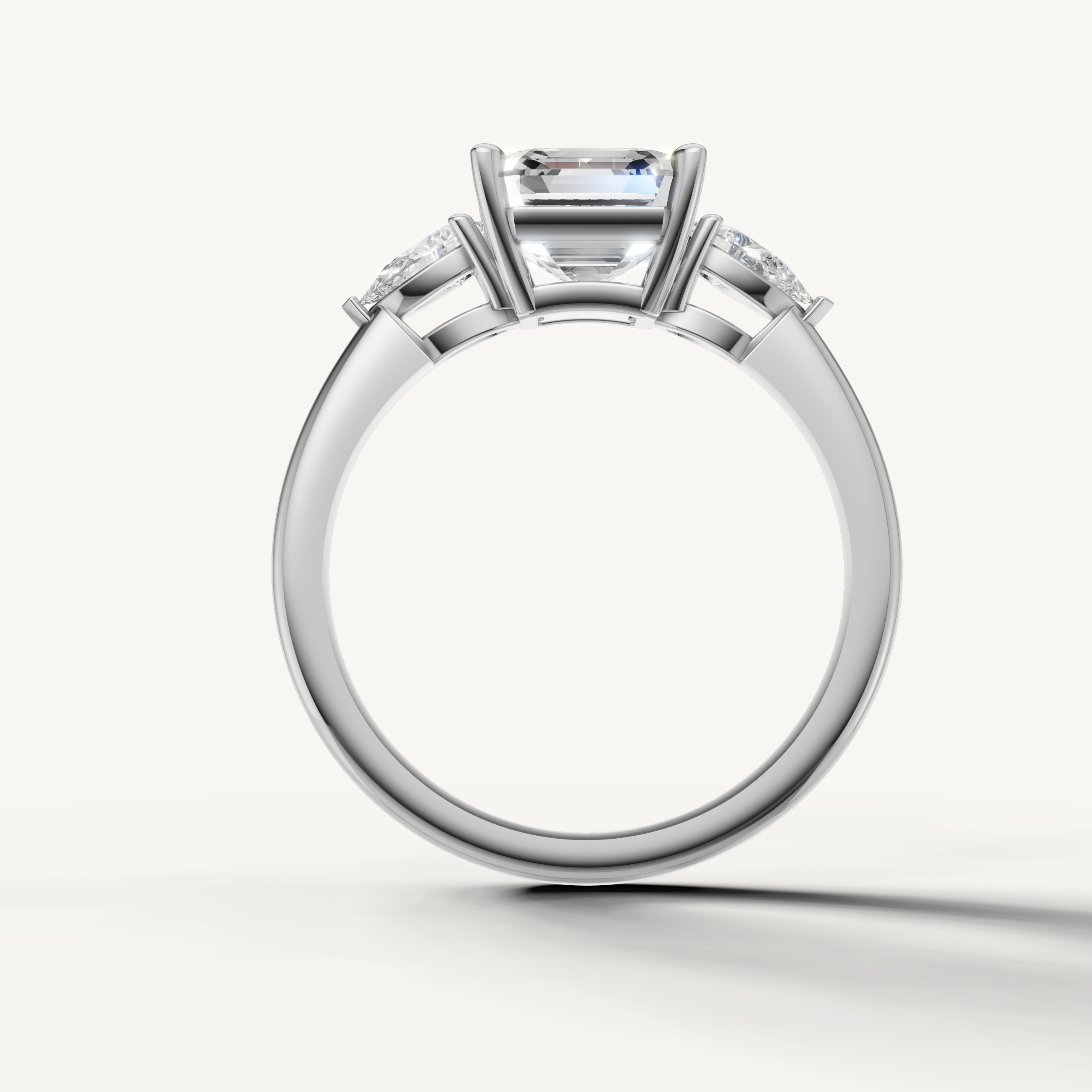 vintage style asscher lab grown diamond ring with pear accents white gold