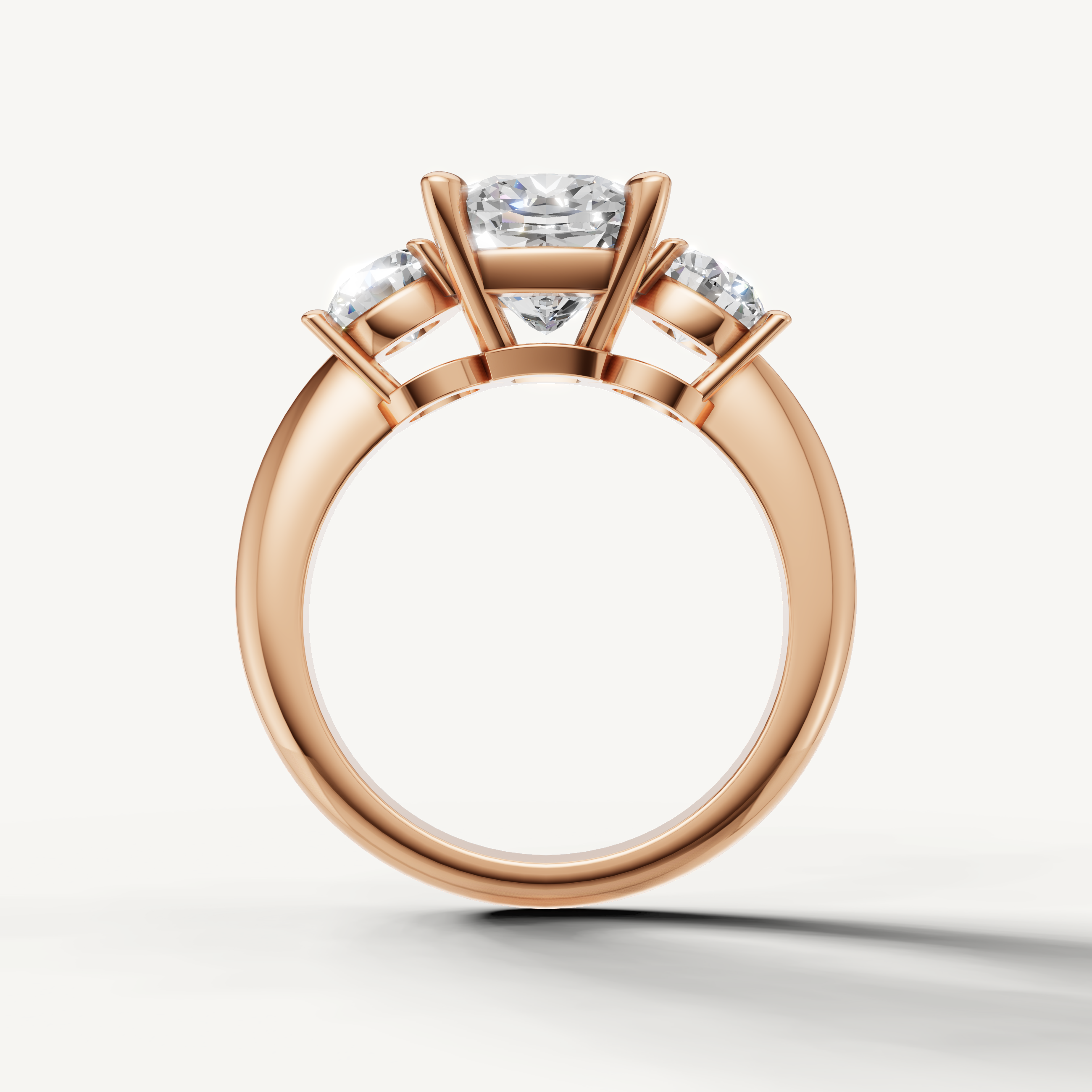 Elegant cushion lab grown diamond ring with round side stones rose gold